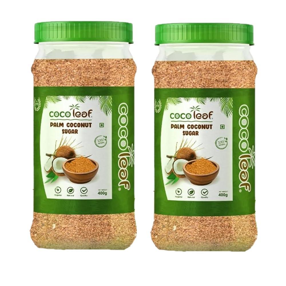 IMAGE OF COCOLEAF Coconut Palm Sugar | Coconut Jaggery Sugar Powder |Coconut Shakkar Sugar Alternative Coconut Sugar, Natural Sweetener Palm Sugar for Baking, Desserts & Coffee(Pack of 2, 400gms Each)