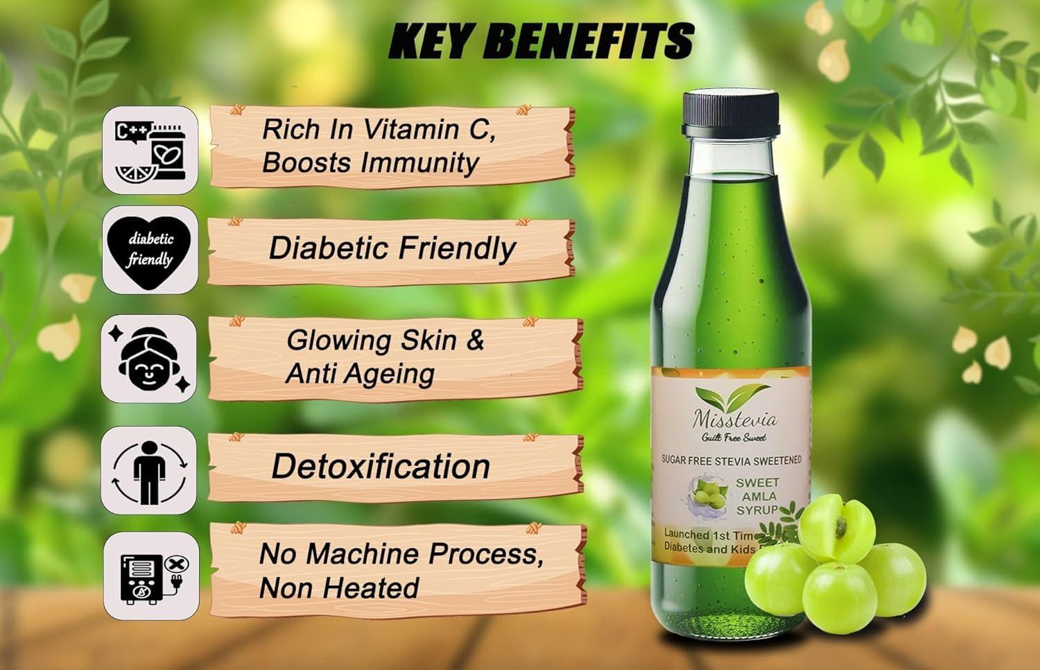 MISSTEVIA GUILT FREE SWEET Misstevia Combo Pack of Sugar Free Sweet AMLA JUICE/SYRUP & Spicy and Sweet Amla Goli