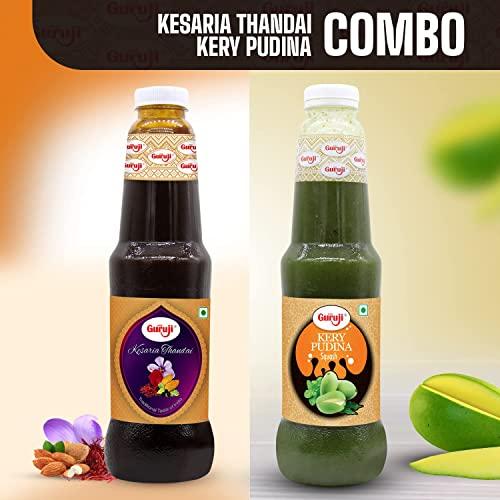 SHREE Guruji Shree Guruji Kery Pudina 1litr+ Kesar Thandai 1litr Dry Fruit Sherbet Instant Refreshing Drink for Summer special (Combo Pack)