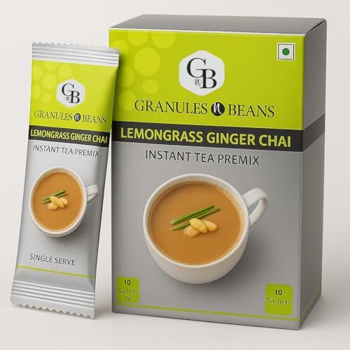 GnB GRANULES n BEANS Granules n Beans Lemongrass Ginger Chai Instant Tea Premix - (10 Sachet x 14g = 140g) (Pack of 2)