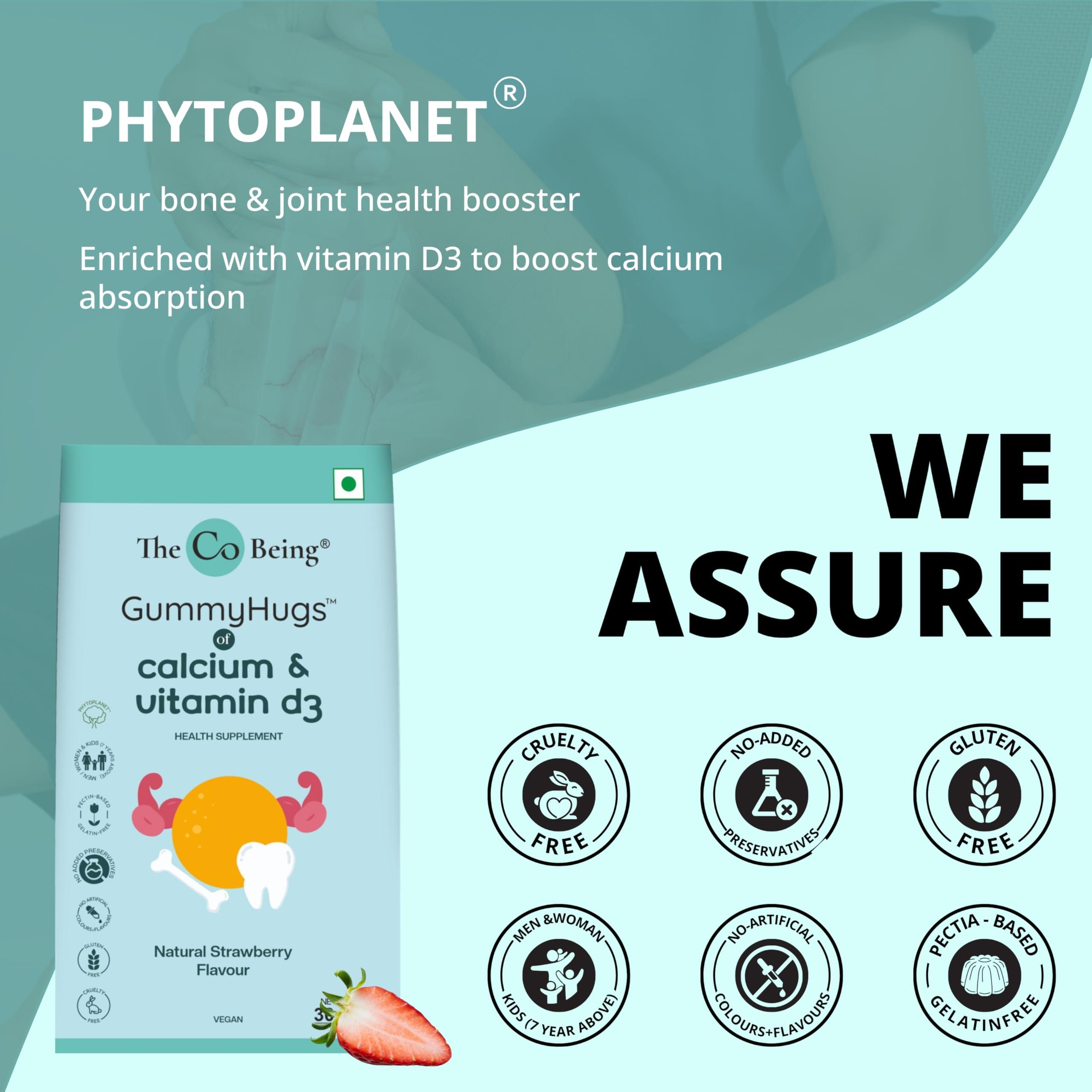 THE CO BEING The Co Beings Calcium Gummies with Vitamin D3 for Men, Women, and Kids, Vitamin D Supplement for Stronger Bones, Joints, and Teeth Health, Dairy Free, Vegan, 30 Day Supply, Natural Strawberry Flavour