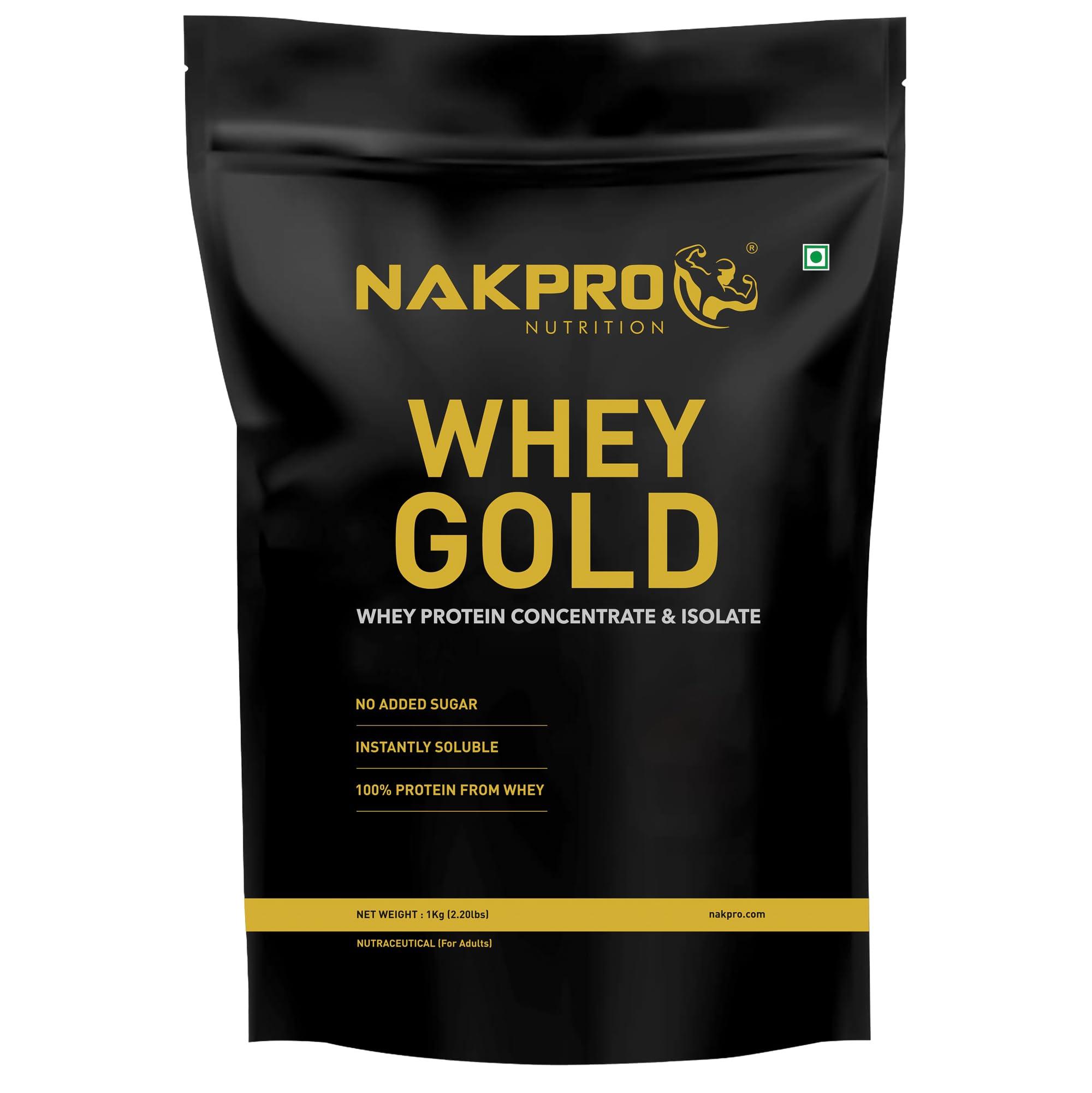 NAKPRO NAKPRO Gold Whey Protein Concentrate & Isolate 1kg Chocolate | 25.5g Protein, Trustified Certified Supplement Powder | Fast Absorbing Whey Protein Powder