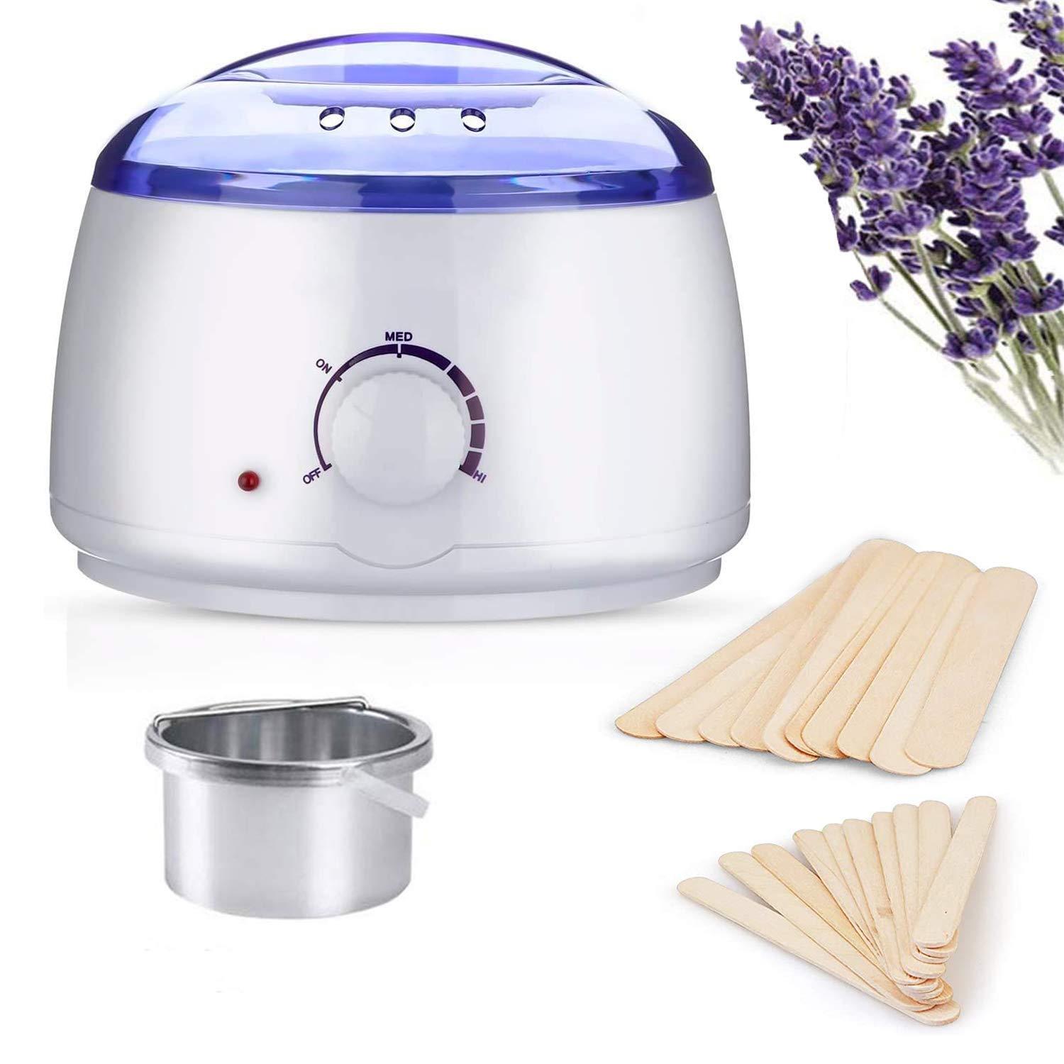 JIAVAXA Wax Machine Kit Wax Heater Combo Wax Warmer Hot Wax Heater with Hair Removal Wax Beans(100g) and Wooden Chips(10) for Hard, Strip and Paraffin Waxing Kit for Women (bean(100),(Wooden Chips(10)