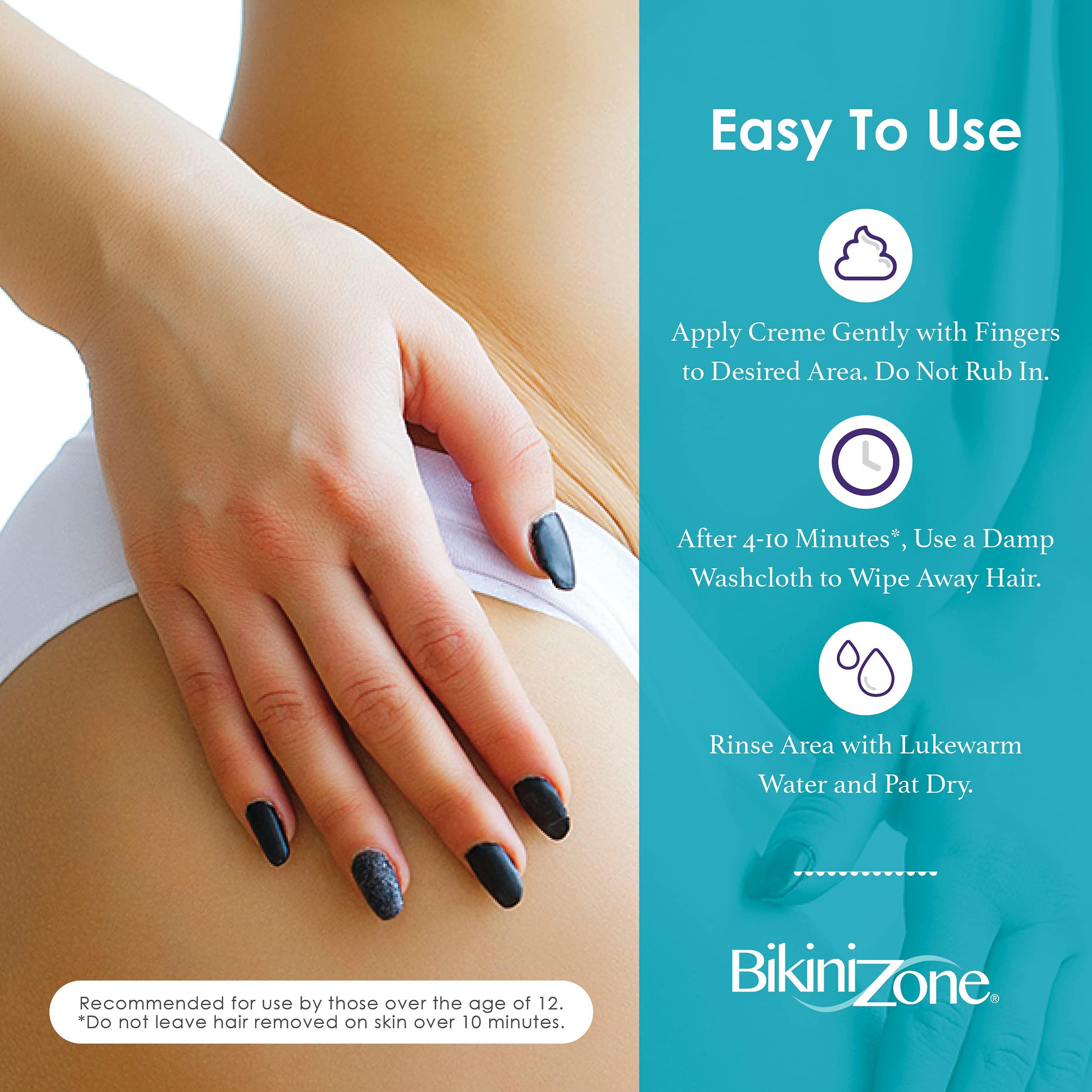 Bikini Zone Bikini Zone Crme Hair Remover Instant Hair Removal in Minutes Good for Sensitive Skin & Delicate Areas Lasts Longer than Shaving Pain Free with Aloe, Chamomile