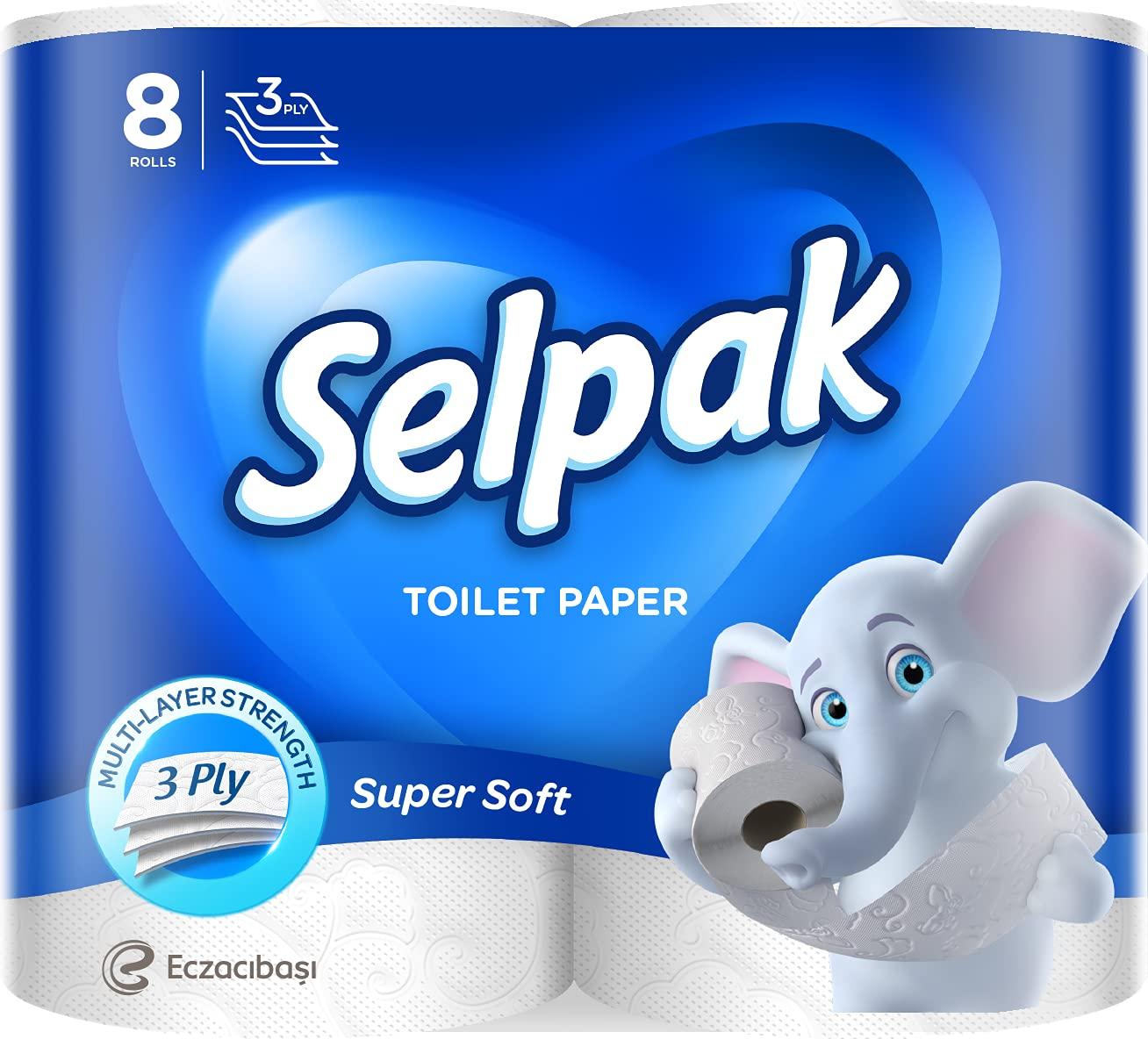 SELPAK Selpak Imported Paper Towel Kitchen Roll 3 Ply - 6 Rolls & Toilet Roll - 3Ply (8 Rolls/Pack) & Imported Perfumed Powder 3Ply Toilet Tissue Paper - 8 Rolls