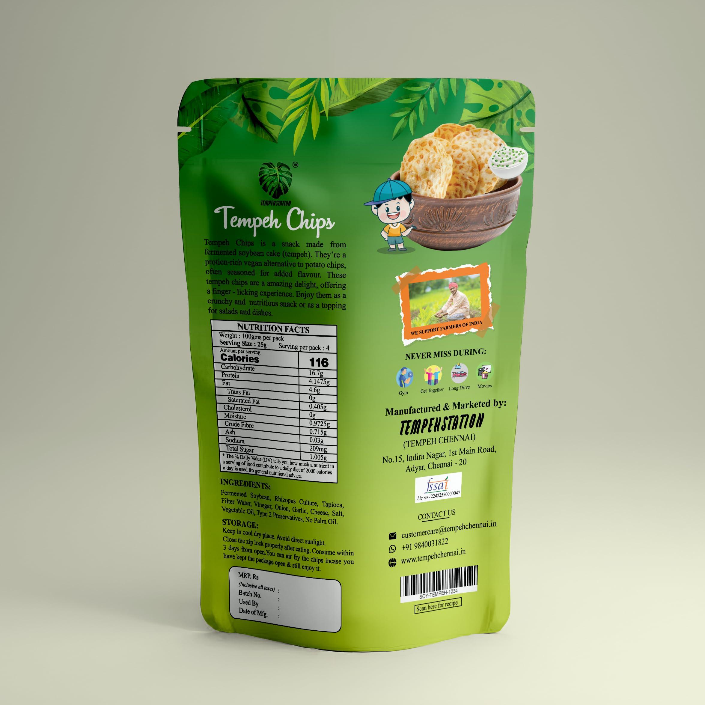 TEMPEHCHENNAI Tempeh Protein Chips (Sour cream seasoning),High Protein 100g- Veg/Vegan Protein | Dairy & Gluten Free | Gut-Friendly | | No Maida