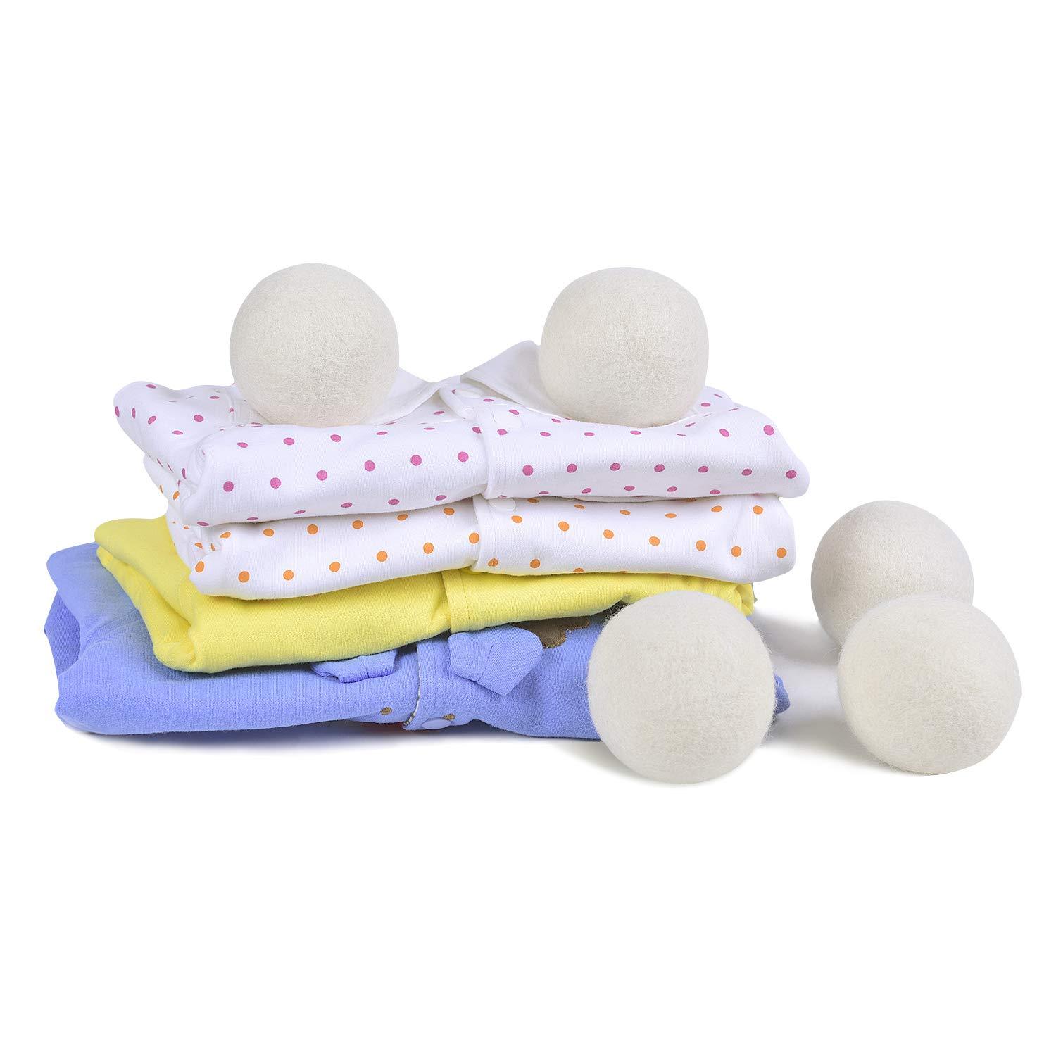 Wantell Wool Dryer Balls 6-Pack XL Laundry Dryer Balls Reusable Natural Fabric Softener New Zealand Organic Wool Handmade Reduce Wrinkles & Shorten Drying Time by WANTELL (White, XL)