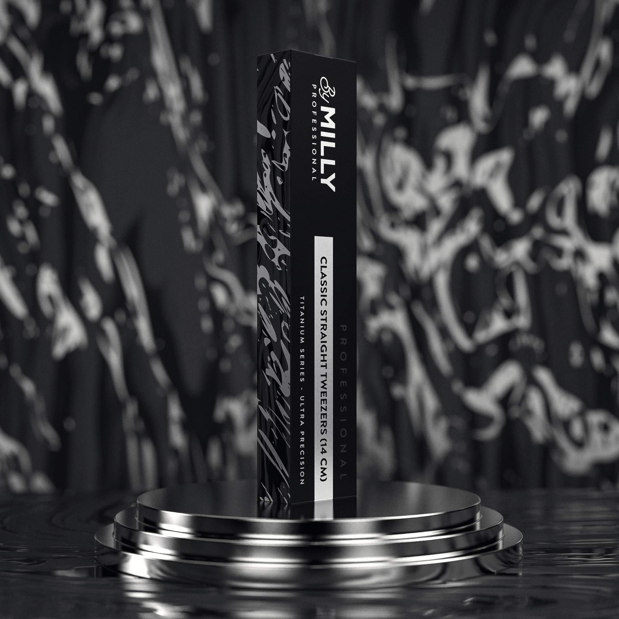 By MILLY By MILLY Professional Series - Eyelash Extension Tweezers - Straight Lash Tweezers for Classic Pickup and Isolation - Precision Pointed Tip - Titanium Coated Stainless Steel - 14 cm (5.5 inches)