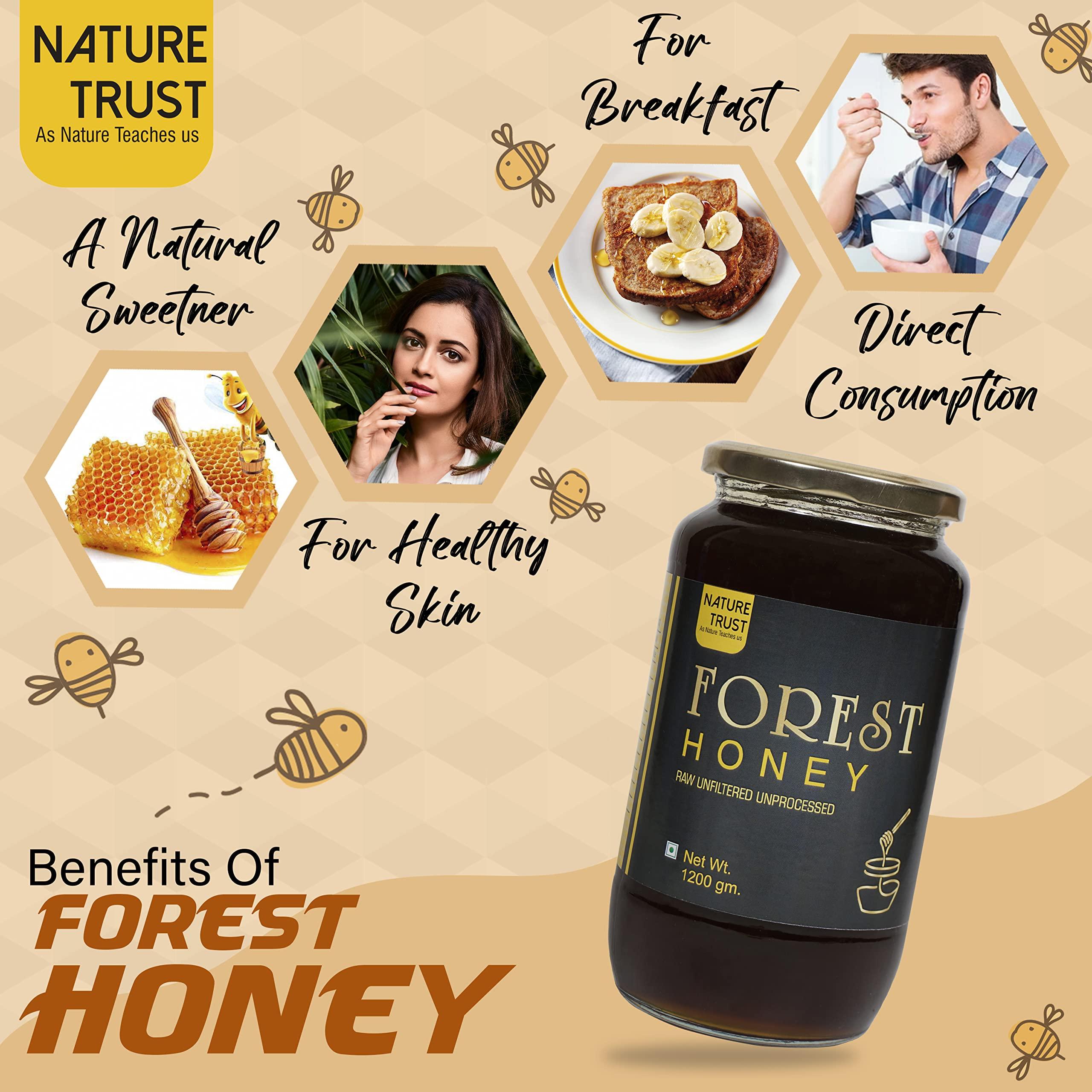 NATURE TRUST Nature Trust Raw Organic Forest Honey,1200 Gram, Wild, Unprocessed, Unheated, Non Pasteurized, Original Honey 100% Pure and Natural (1.2 Kg)
