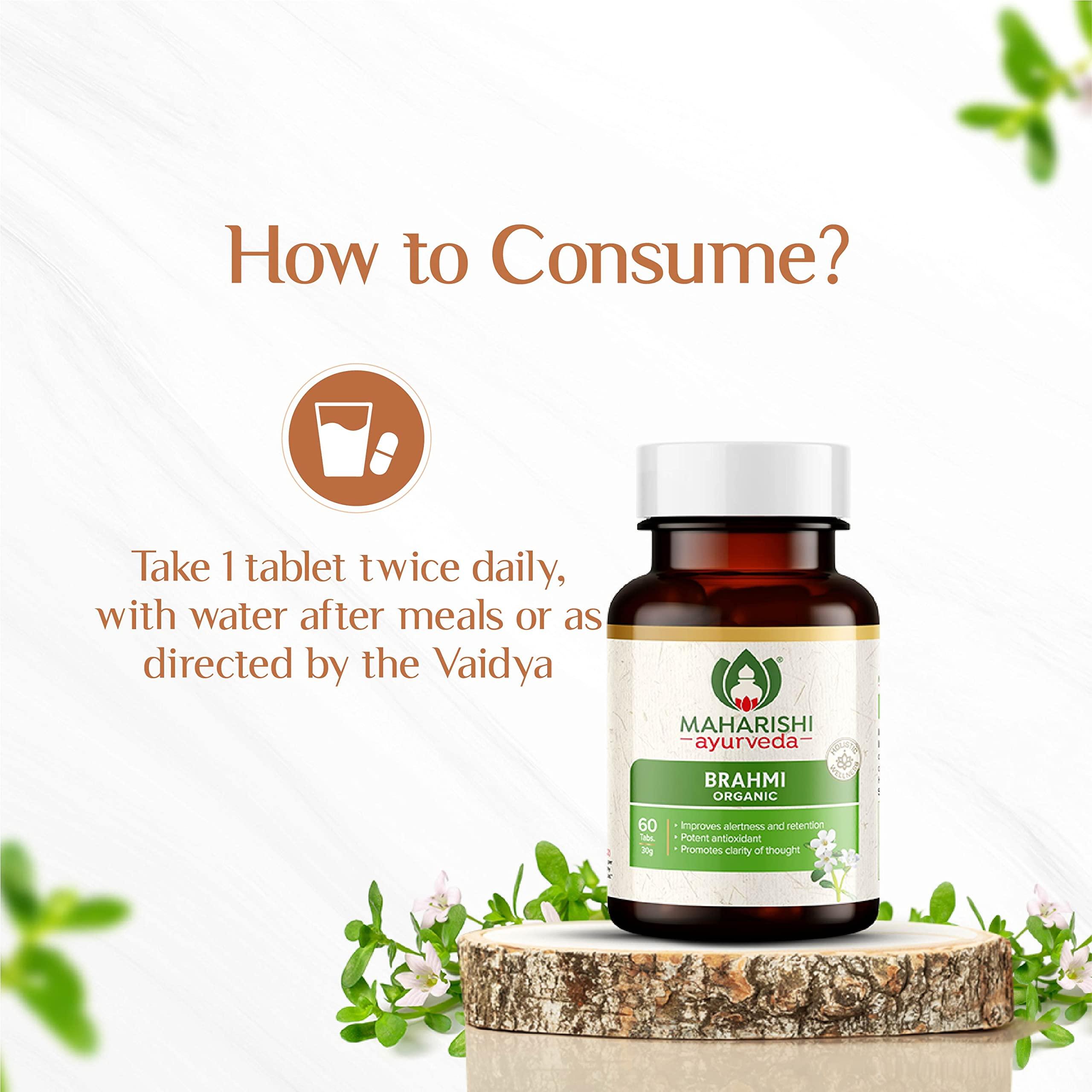 Maharishi Ayurveda Maharishi Ayurveda Organic Brahmi - Bacopa Monnieri Tablets | For Brain Health | 60 Tabs - Pack of 2 (120 Tablets)