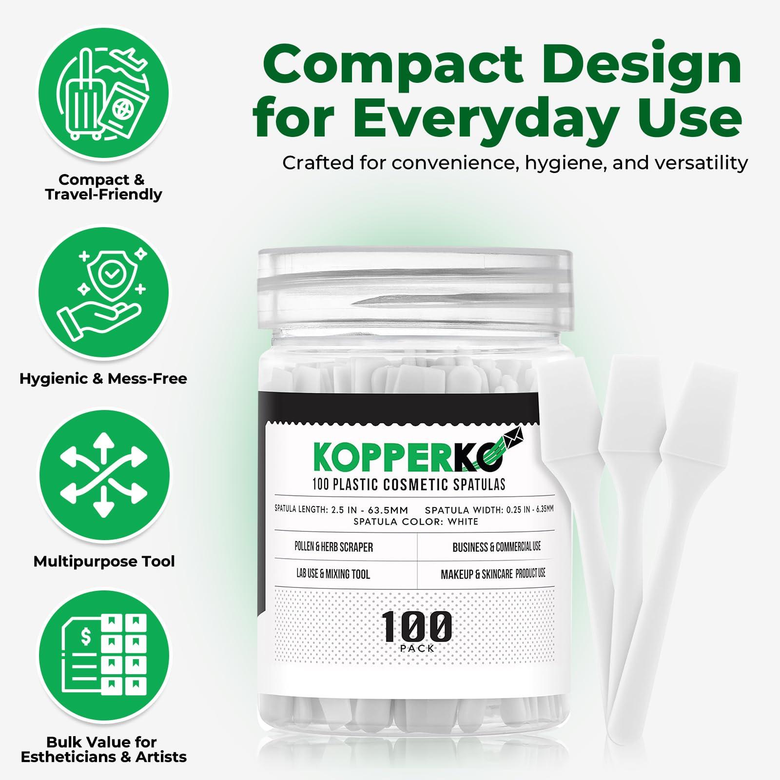 Kopperko KOPPERKO 100 Pack 2.5 Inch Cosmetic Spatulas - Small Plastic Spatula for Cosmetics, Makeup, Creams, Crafts - Multipurpose Mini Applicators for Mixing Creams, Make-Up, Paste and Scraping Jars White