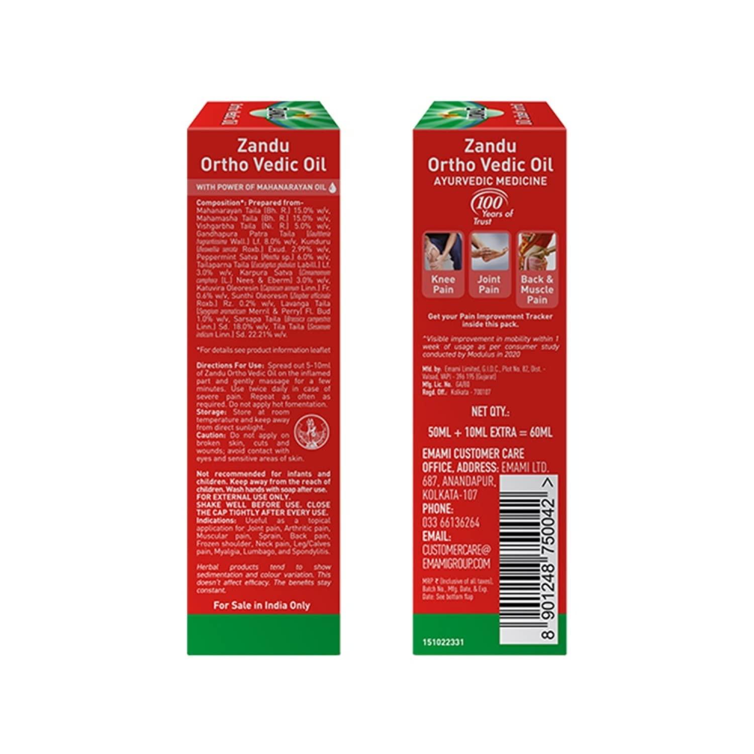 Zandu Zandu Othro Vedic Oil 180ml, Ayurvedic Oil for Relief from Knee and Joint Pain,Muscle Pain, Osteoarthritis Visible Improvement in 7 days