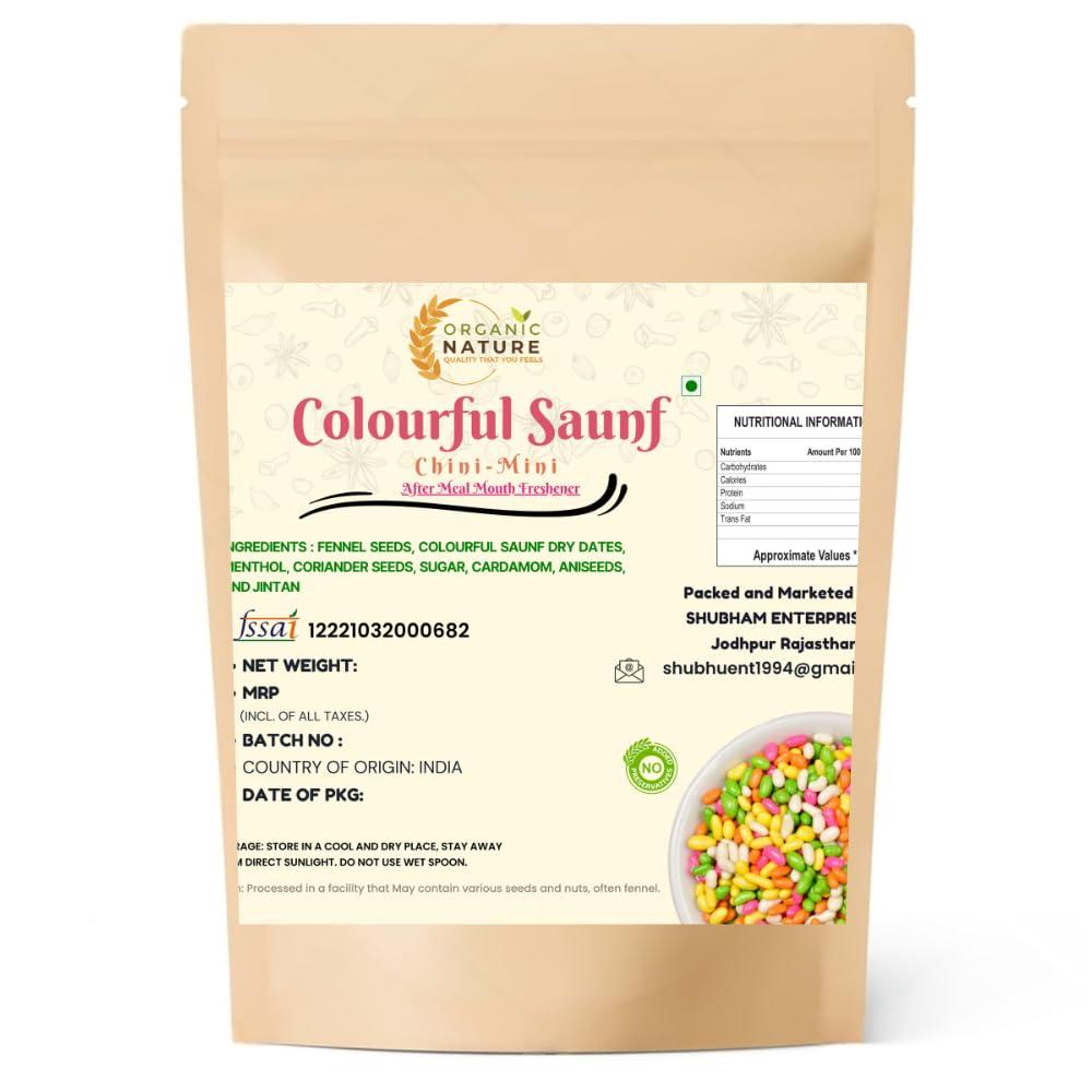 ORGANIC NATURE Organic Nature Colourful Sugar Coated SAUNF Colourful Fennel Seed Mouth FRESHNER Jumbo Sauf (Pack of 200 Gram)