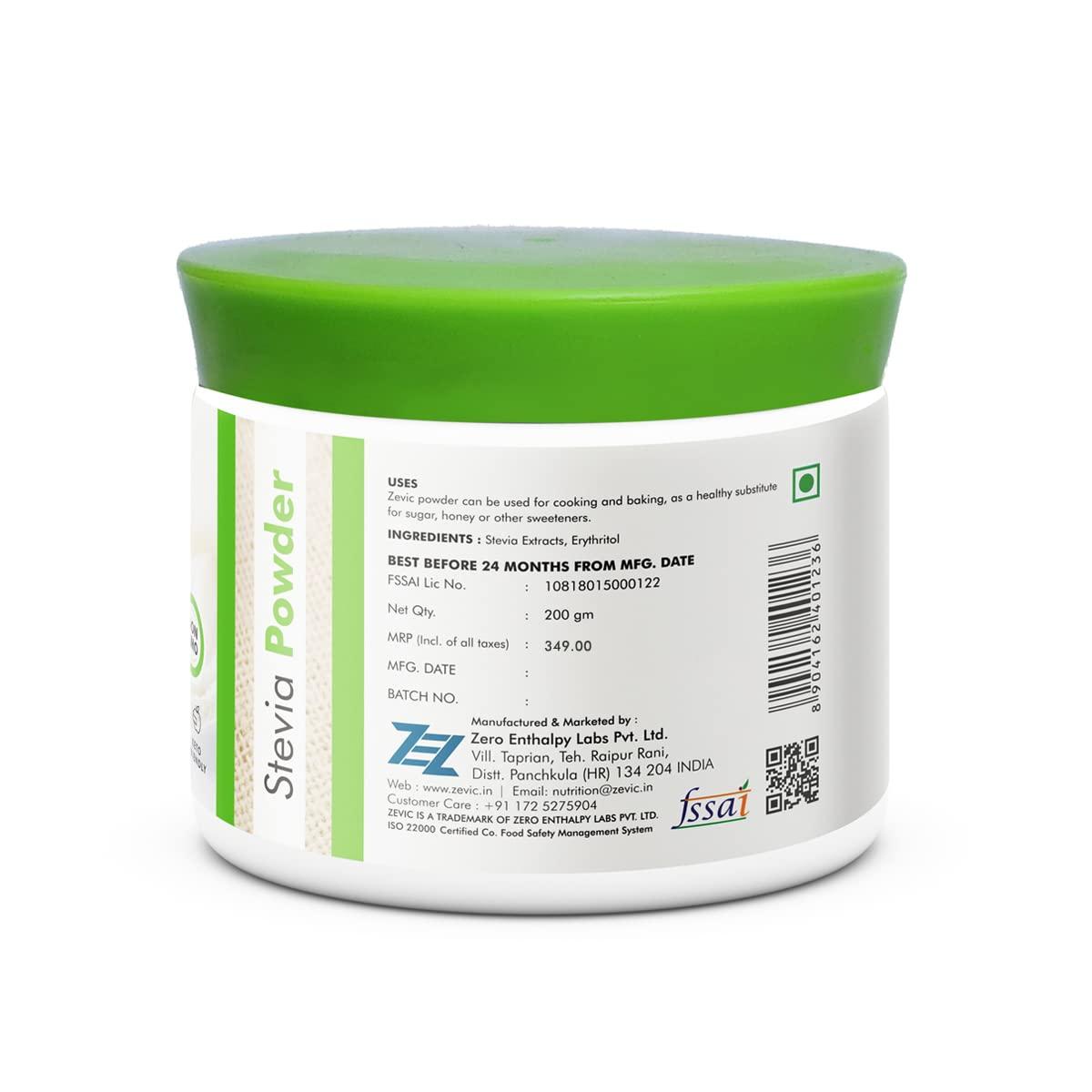 ZEVIC Zevic Stevia Sugar Free Powder | Zero Calories Stevia | Vegan & Keto | 100% Natural Sweetener Powder | Sugar Substitute Natural | Diabetic Friendly - 200g (Pack of 2)