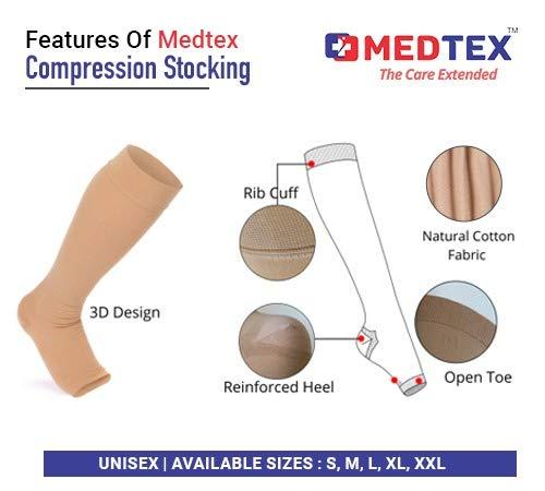 MEDTEX Cotton Compression Stockings MEDTEX Cotton Compression Stockings Class-1 Knee Length for Varicose Veins -XXL