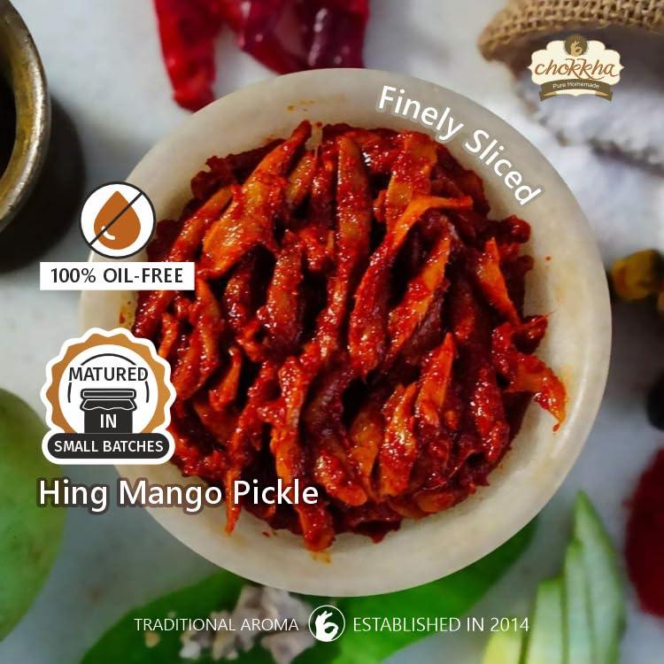 Chokkha Chokkha Traditional Homemade Hing Mango Pickle | Senda Namak | No Colour |100% Oil-Free | 200 Gm