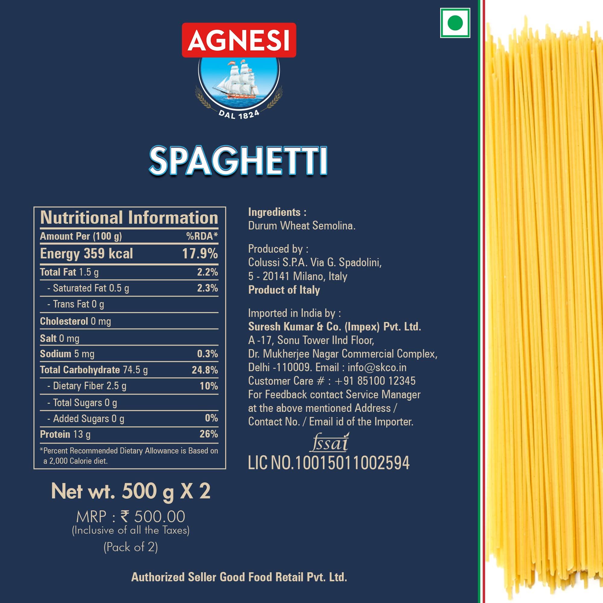 Agnesi Agnesi Spaghetti Pasta 500g, Pack of 2, Product of Italy