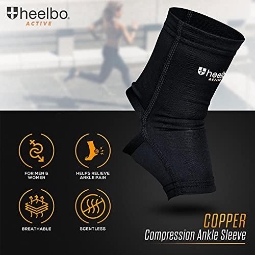 Heelbo Heelbo Ankle Compression Sleeve and Compression Sock Made with Copper Infused Fibers and Breathable Fabric for Planter Fasciitis, Achilles Tendonitis or Arch Support, Black, Extra Large