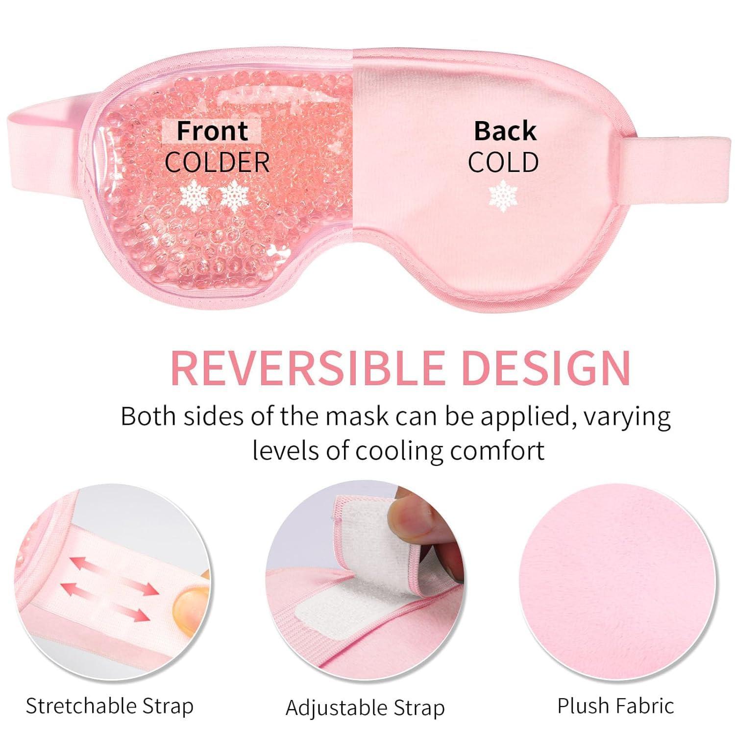 Cazuela Cazuela Cooling Gel Ice Eye Mask, Reusable Hot Cold Pack Compress for Stress Relief, Headaches, Migraines, Puffiness, Dark Circles, Puffy Eye, Eye Bags, Dry Eyes (Multi Color) (Pink Mask)