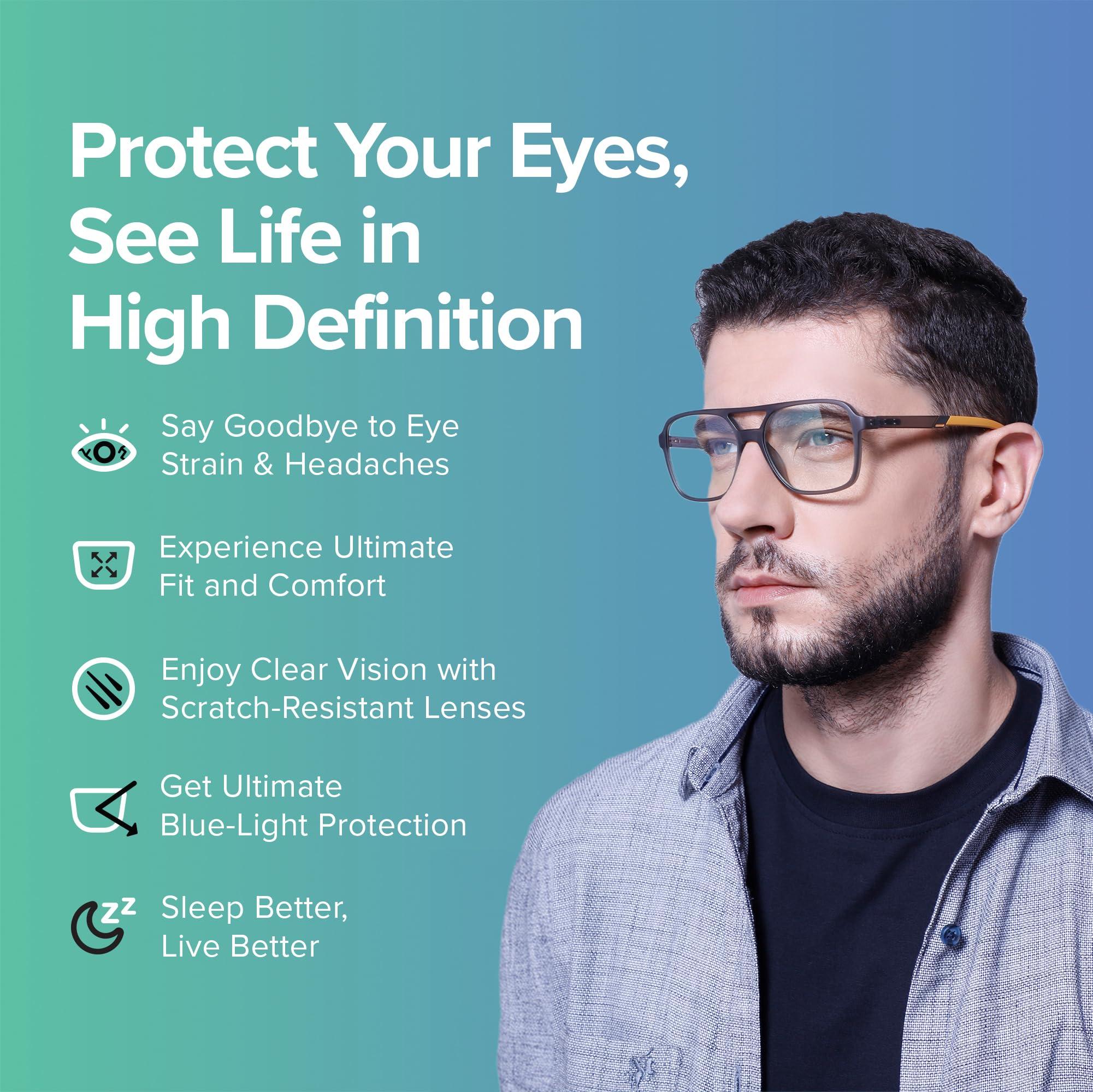 Intellilens Intellilens Computer Glasses for Eye Protection | Reading Glasses for Men | Blue Light Blocking Glasses Spectacles | Blue Cut Glasses | UV Protection Glasses | For Men & Women | Zero Power | Medium