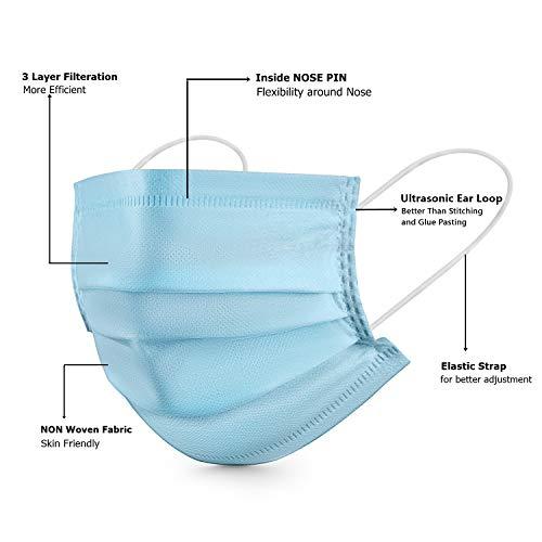 ASGARD ASGARD Melt-Blown Fabric Disposable Face Mask with Nose Clip (Blue, Pack of 200) for Unisex