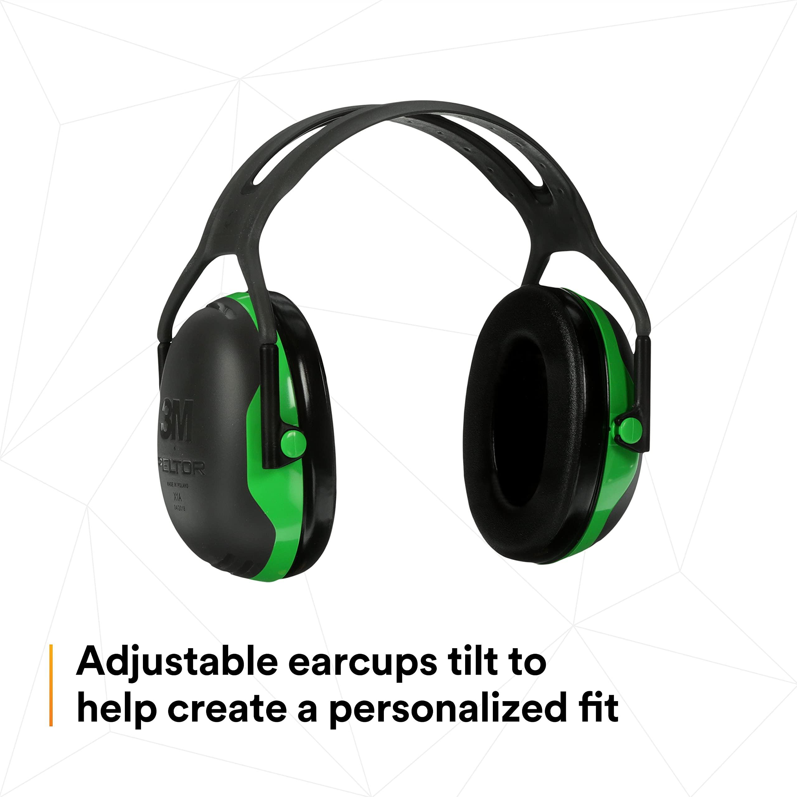 3M 3M Peltor X1A X-Series Over-the-Head Earmuffs, NRR 22 dB, One Size Fits Most, Black/Green, Pack of 1
