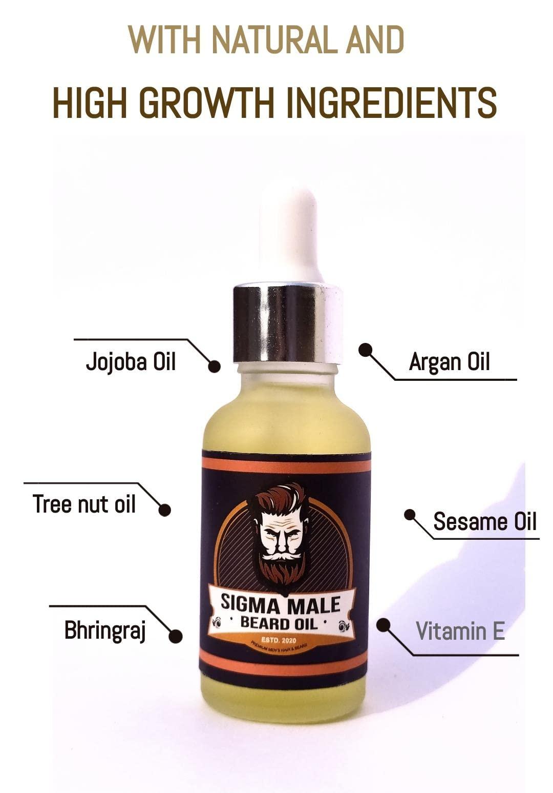 SIGMA MALE Sigma Male Beard Oil with ARGAN & JOJOBA, 100% NATURAL, Best Beard Growth Oil for Men, Nourishes & Strengthens Uneven Beard - 30ML