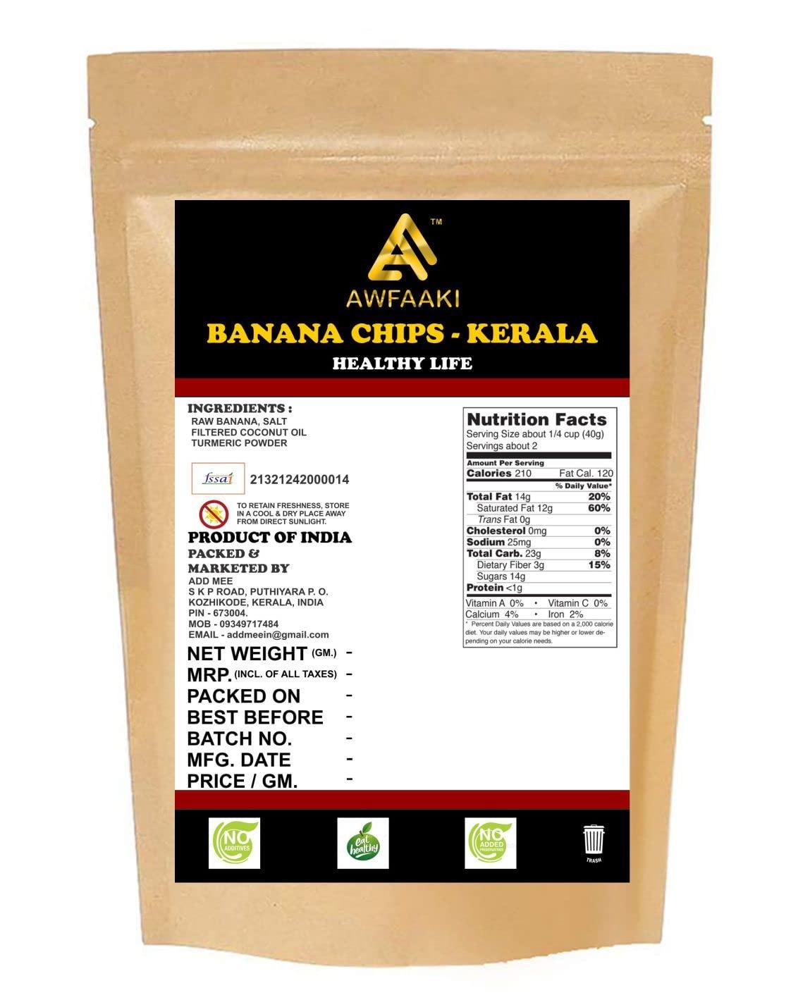 AWFAAKI Awfaaki Kerala Banana Chips | Kozhikodan Banana Chips | Calicut Banana Chips | Kerala Chips (250 g)