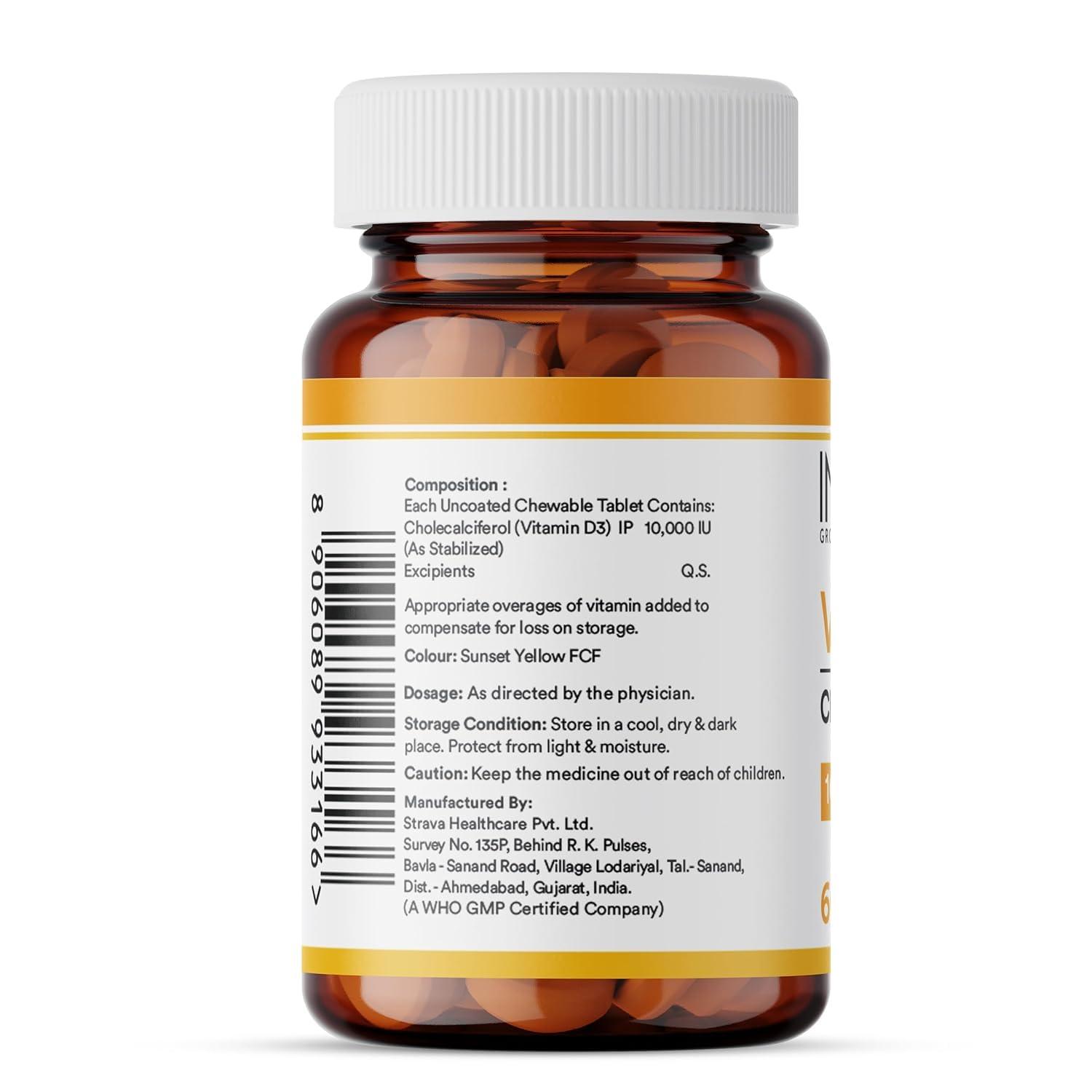 Inlife INLIFE Vitamin D3 10000iu Chewable Tablets - 60 Tablets & Vitamin B12 1500mcg Methylcobalamin Supplement - 60 Tablets