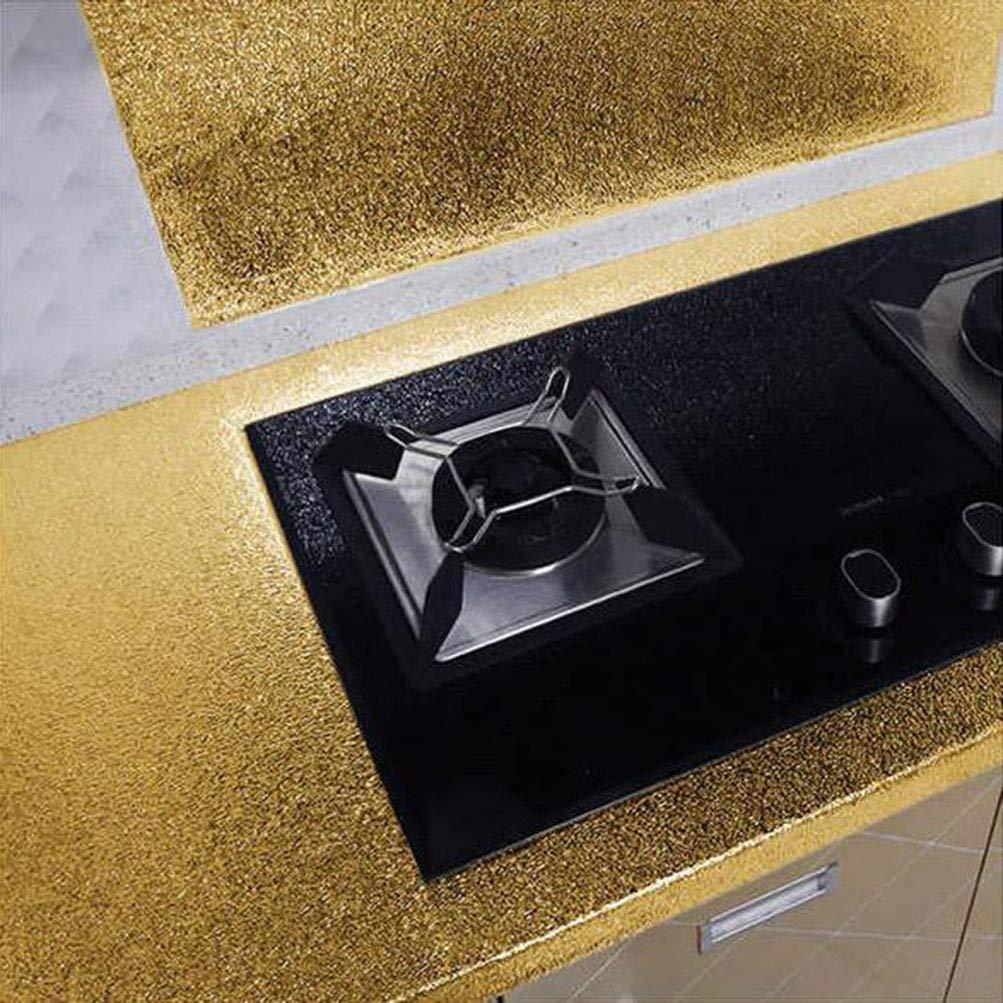 DHYANI DHYANI Golden Kitchen Wallpaper Roll Oil Proof Waterproof Paper Aluminum Foil Back splash Sticker Anti-Mold and Heat Resistant for Walls Cabinets Drawers and Shelves [5 meter]