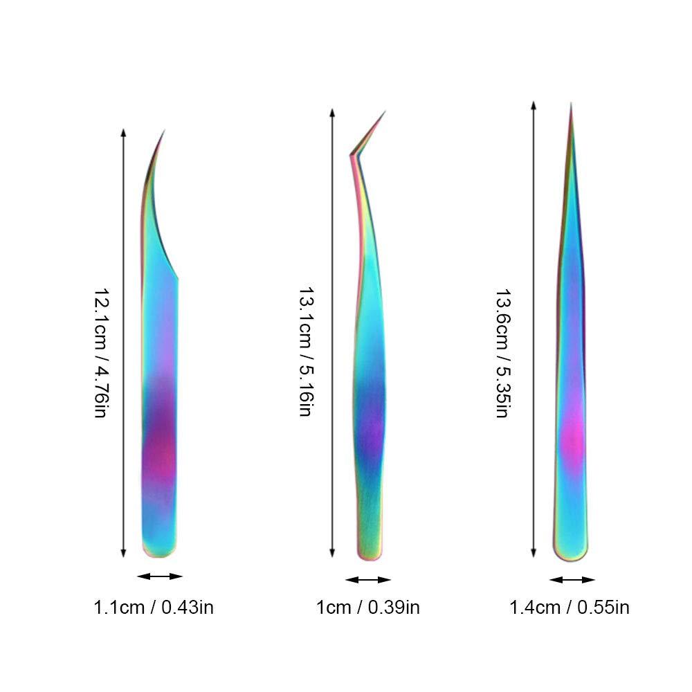 Honeytecs Honeytecs 3 Pieces Eyelash Extension Tweezers Set Stainless Steel Tweezers Lash Extension Tweezers with Storage Case Eye Makeup Tools