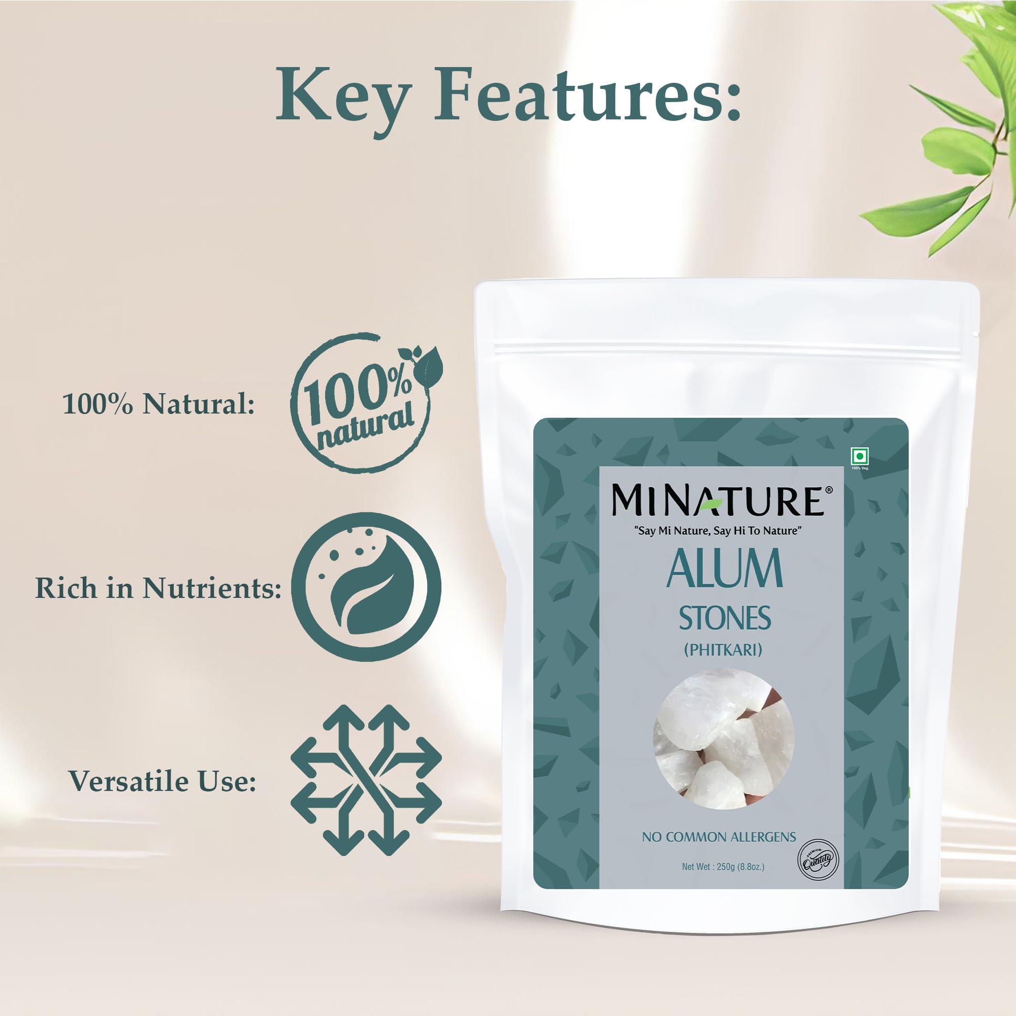 minature Alum Stone(phitkari) by mi nature | for Skin Care | Water Purify| Pure Alum Stone (Potassium Alum) (Fitkari)|Cruelty Free | Post Shave Use| For Natural Deodorant (250g)