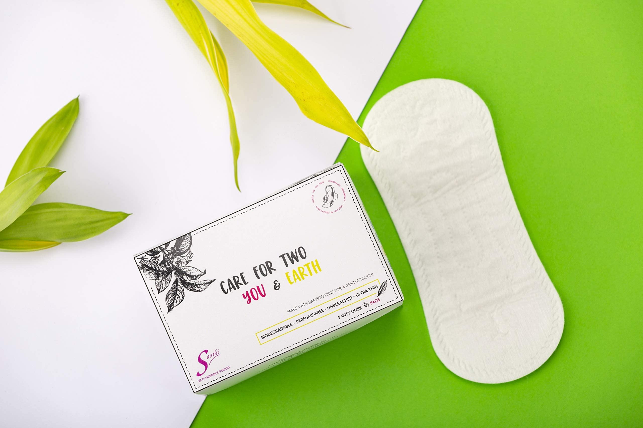 Saathi Saathi Panty Liners for Women - 24s x 2 (48 Pads), Certified Organic Bamboo Biodegradable Fiber For Advanced Protection Against Leakage, Discharge, Light Period flows and Rashes. Eco-Friendly, Natural & Compostable