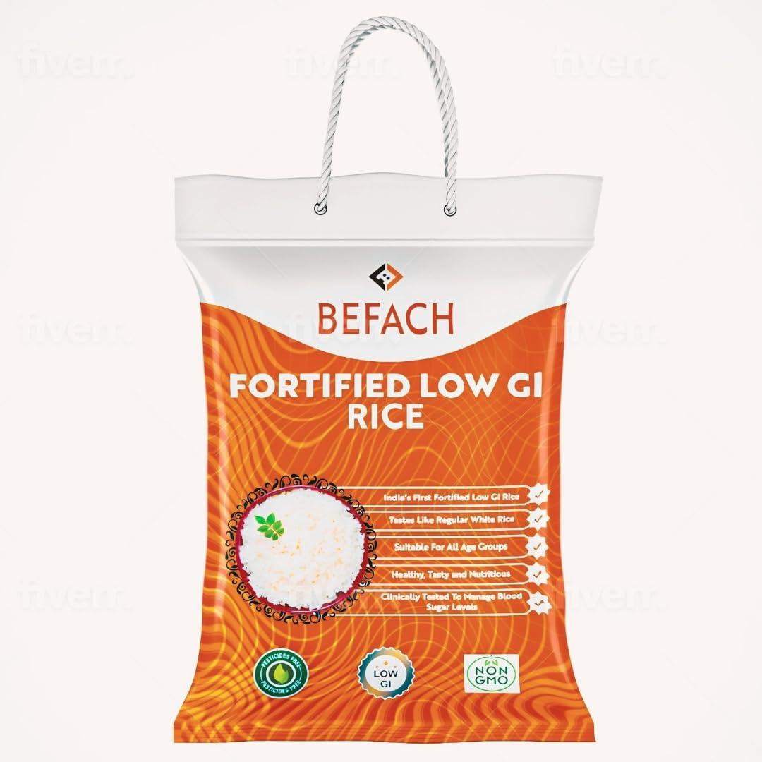 Befach 4x Befach Fortified Low GI Rice | Free of Pesticides, Non GMO, Certified Low GI & Low Sugar White Rice Perfect for Diet & Diabetic Patients | 4.5 kg (Pack of 3)