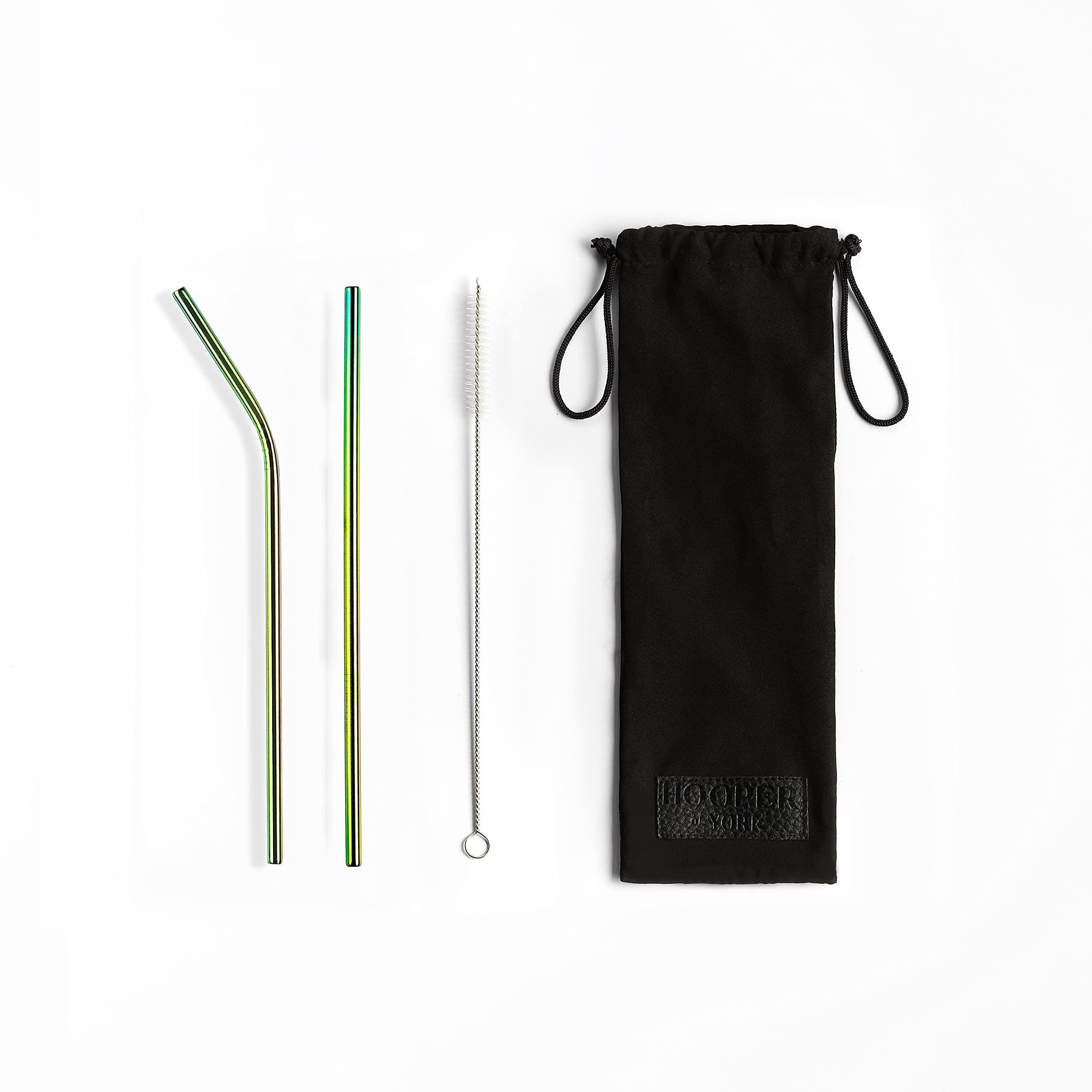 Hooper of York Hooper of York Wide Metal Straws Set of 2 - 1 Straight,1 Bent Straw with Cleaner