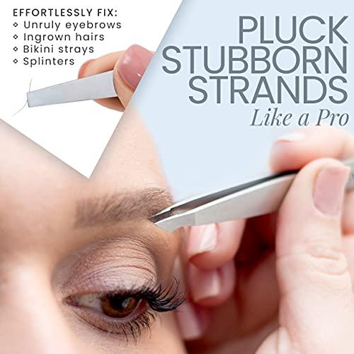 Tweezers Tweezers Set 4-piece - TweezerGuru Stainless Steel Slant Tip and Pointed Eyebrow Tweezer Set - Great Precision for Facial Hair, Ingrown Hair, Splinter, Blackhead and Tick Remover