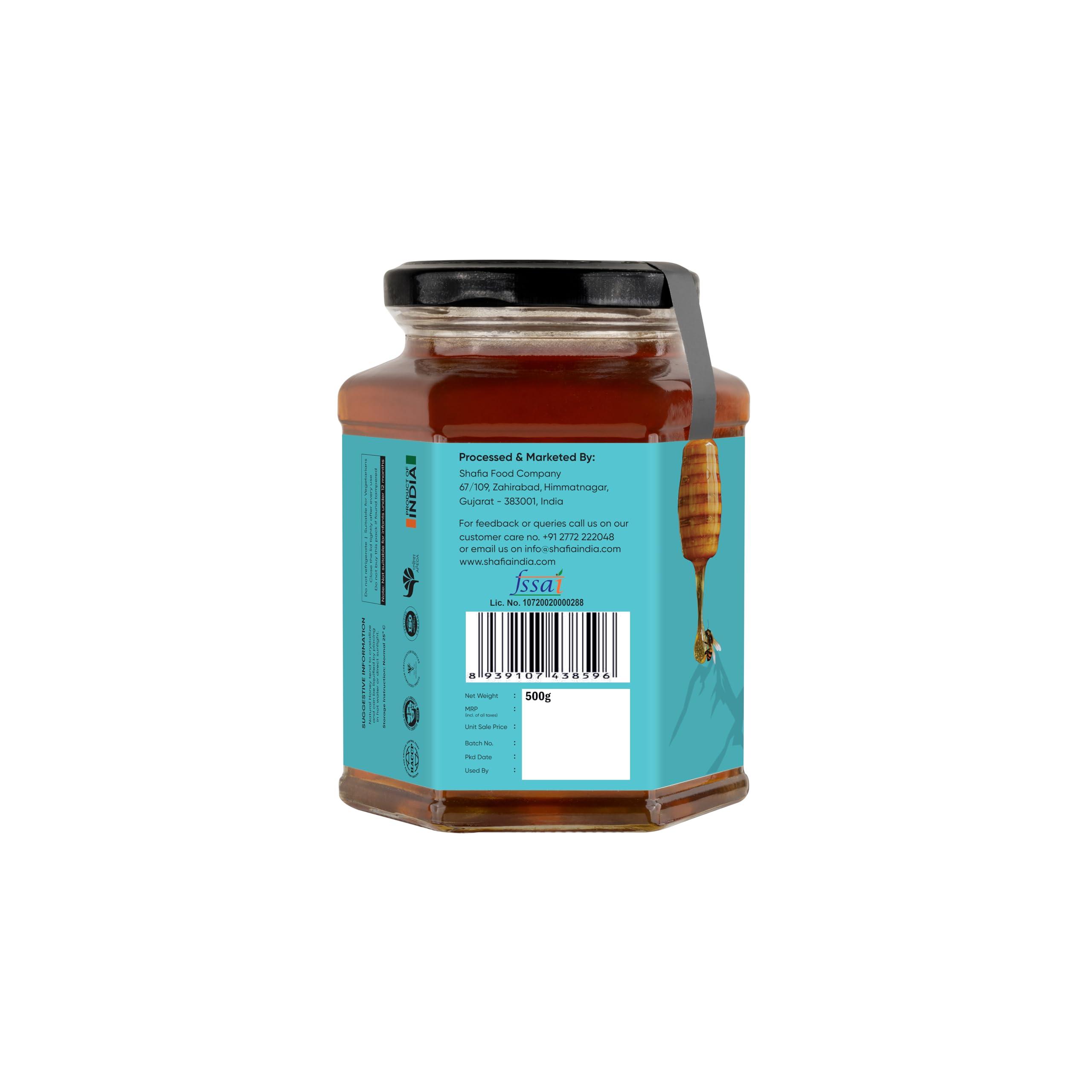 SHAFIA Shafia Himachal Multiflora Honey : 100% Pure & Natural, Unprocessed Honey, No Sugar Adulteration (500 Gram)