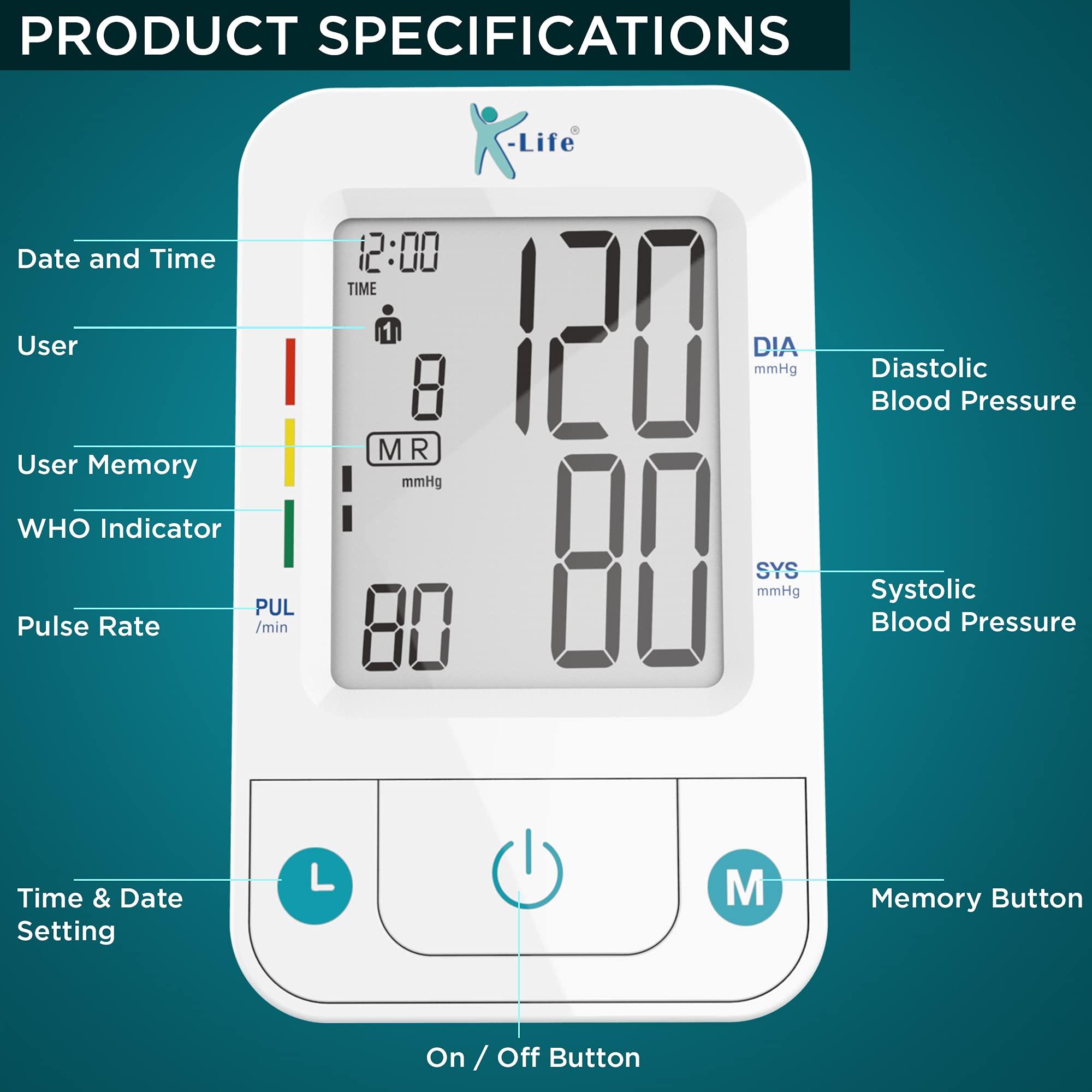 K-Life K-Life - BPM-107 Fully Automatic Digital Electronic Blood Pressure Monitor - Portable Digital Blood Pressure Machine - Accurate Measurement Blood Pressure Monitor Digital bp moniter - White