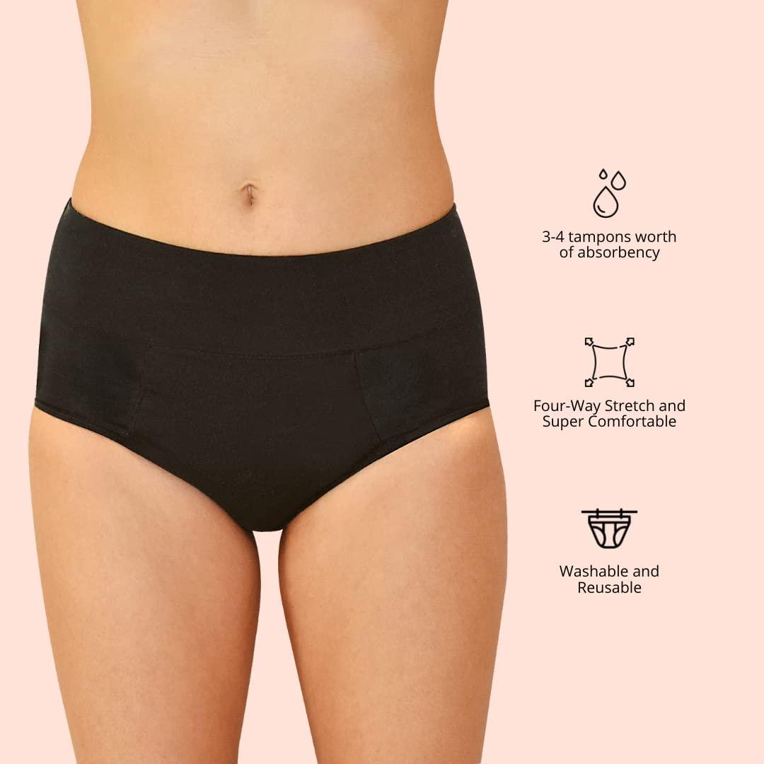 QNIX QNIX High Cut Period Underwear - Ultimate Protection for Heavy Periods, Urine Incontinence and Bladder Leaks - Breathable & Reliable (Pack of1) (Medium) Black
