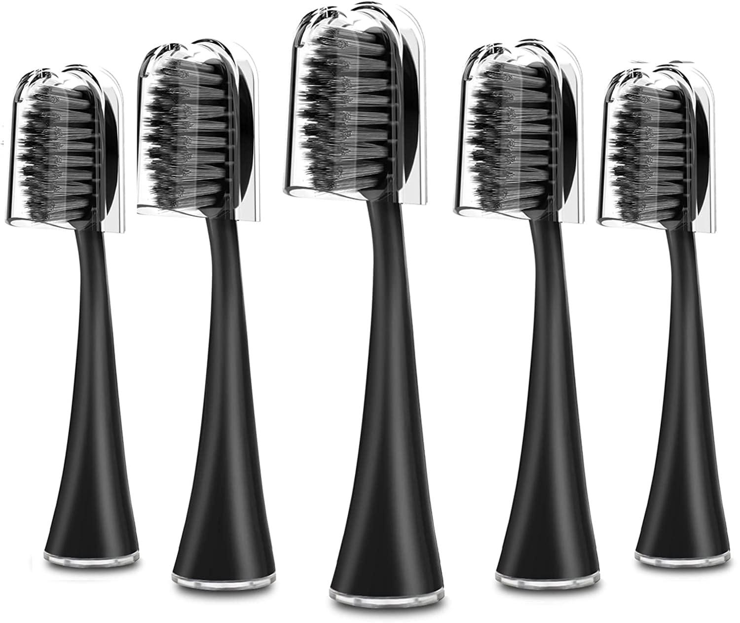 Harobey Replacement Toothbrush Heads for Burst Sonic Toothbrush with Dust Cover Caps, Charcoal Soft Bristles, 5 Counts, Black