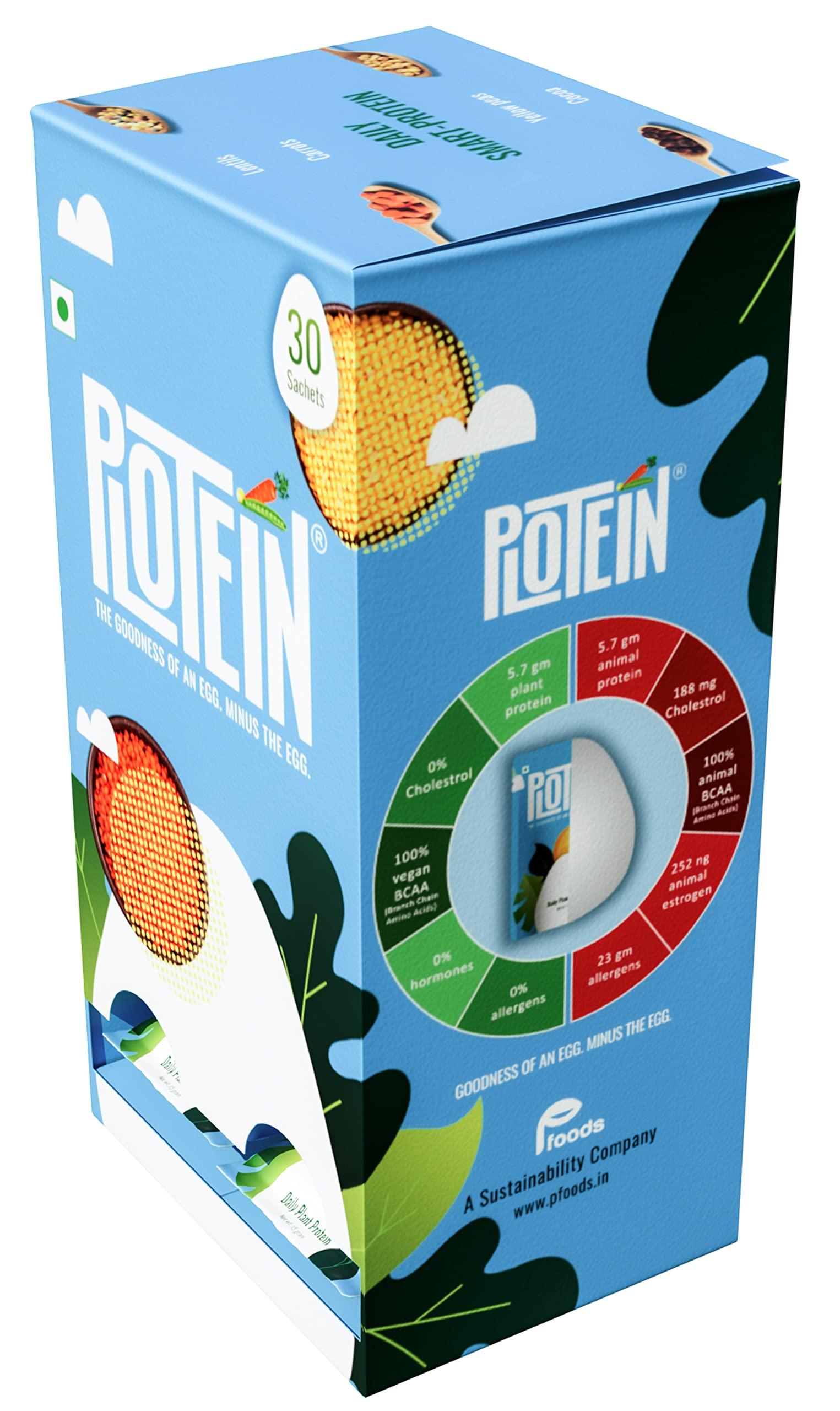 PLOTEIN PLOTEIN-Daily Plant Based Protein Powder |100% Plant Based| Vegan Plant Protein | Cocoa Flavor | Pea and Lentil Protein I 30 Sachets,15grams each | Soy Free | Dairy Free