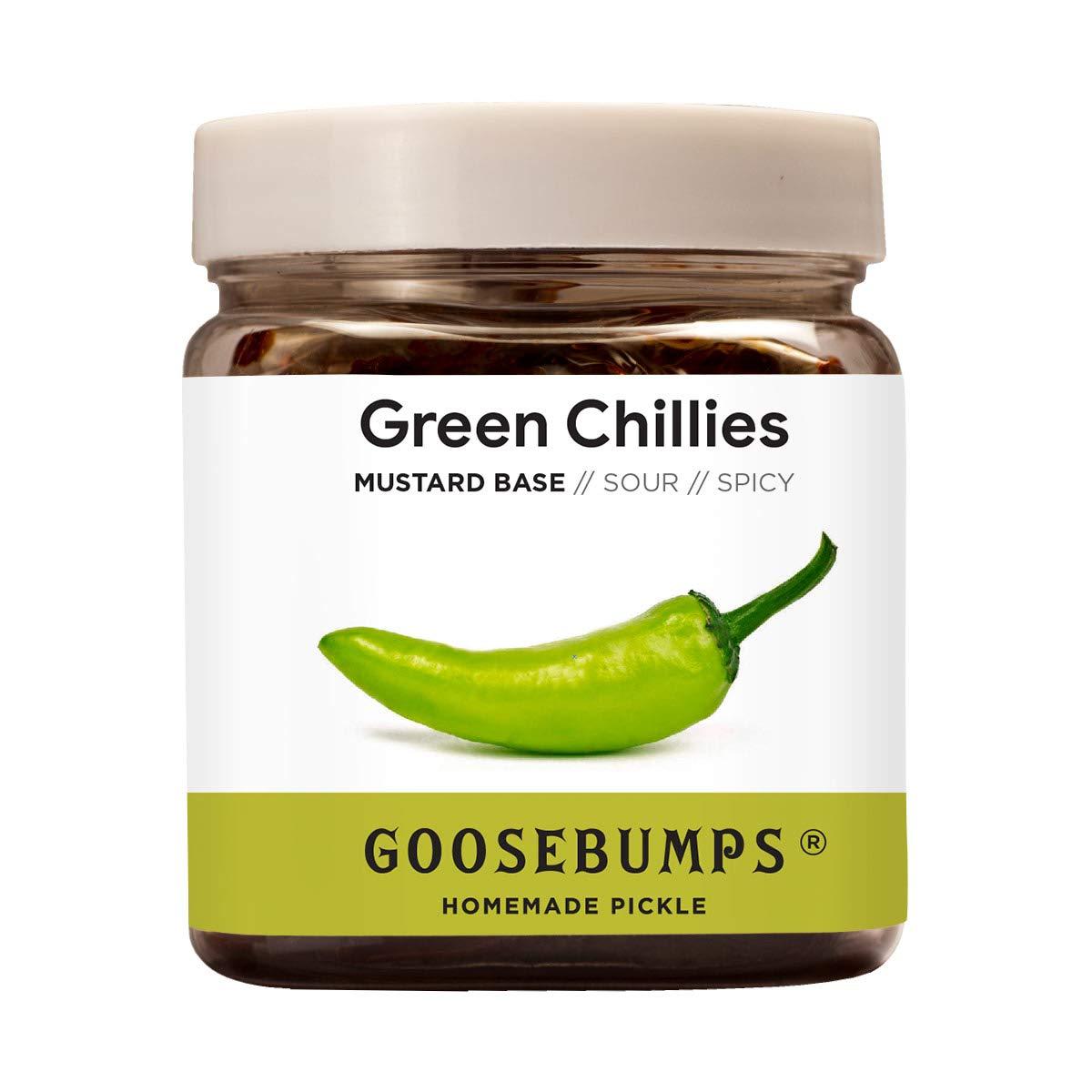 GOOSEBUMPS Goosebumps Homemade Green Chilli / Hari Mirch Pickle / Aachar, Preservative Free, 250g