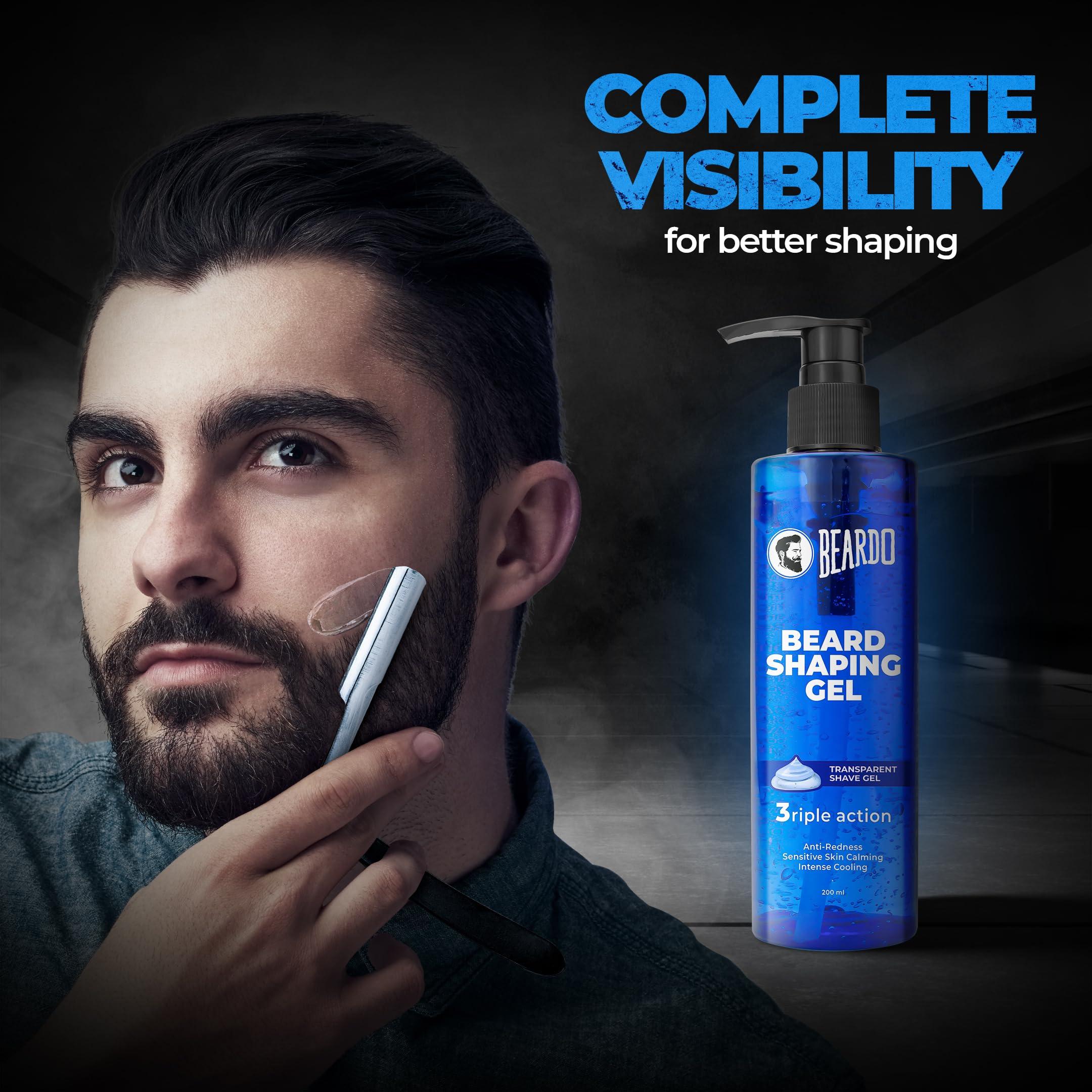 BEARDO Beardo Beard Shaping Gel, 200ml | 3riple Action Transparent Shaving Gel for Men | Shaving gel with Anti-Redness, Calming, Intense Cooling | Suitable for Sensitive Skin