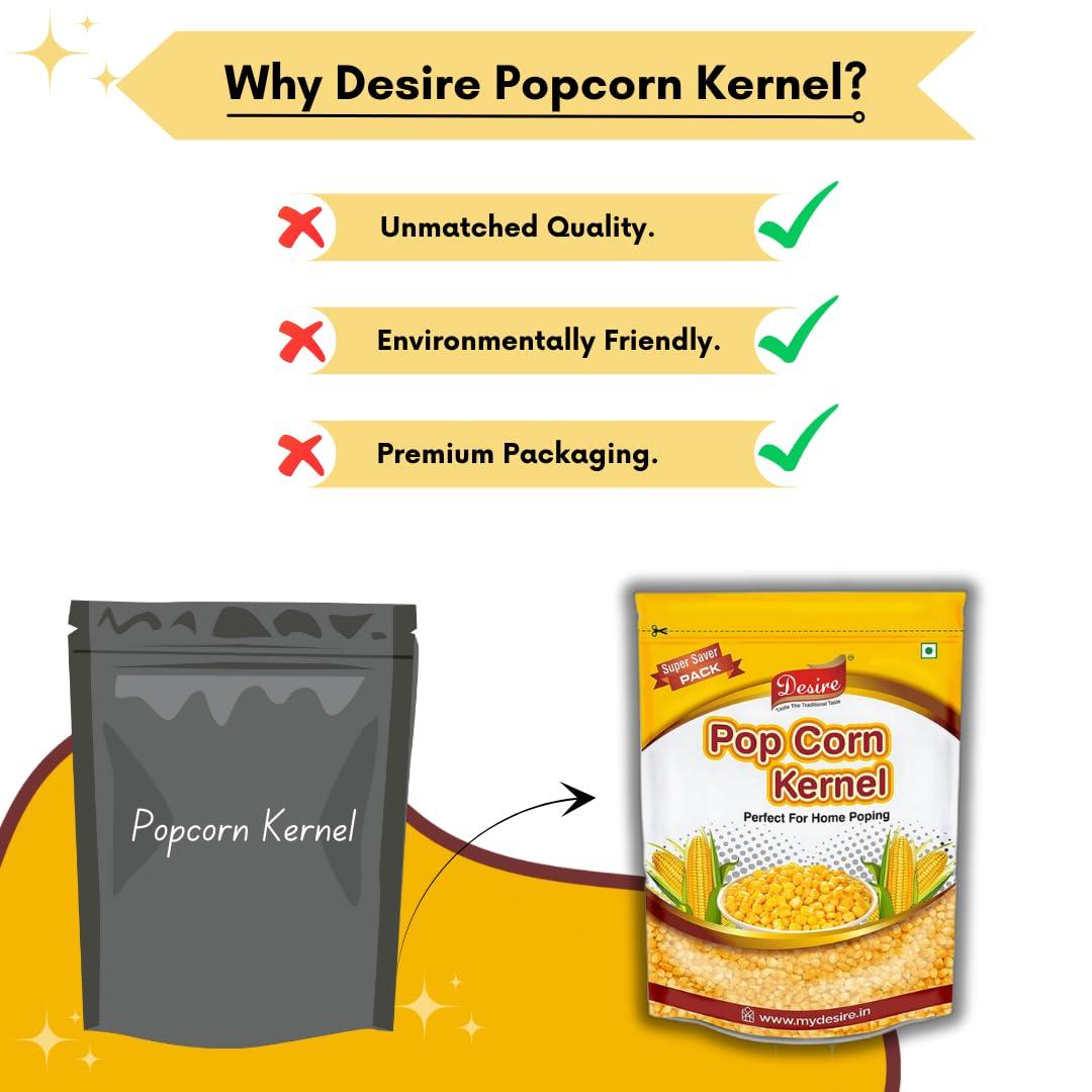 Desire Desire Popcorn Kernel Seeds 5 Kg | Big Size Gourmet Pop Corn Kernels Imported | High Expansion, A Grade Makkai Popcorn