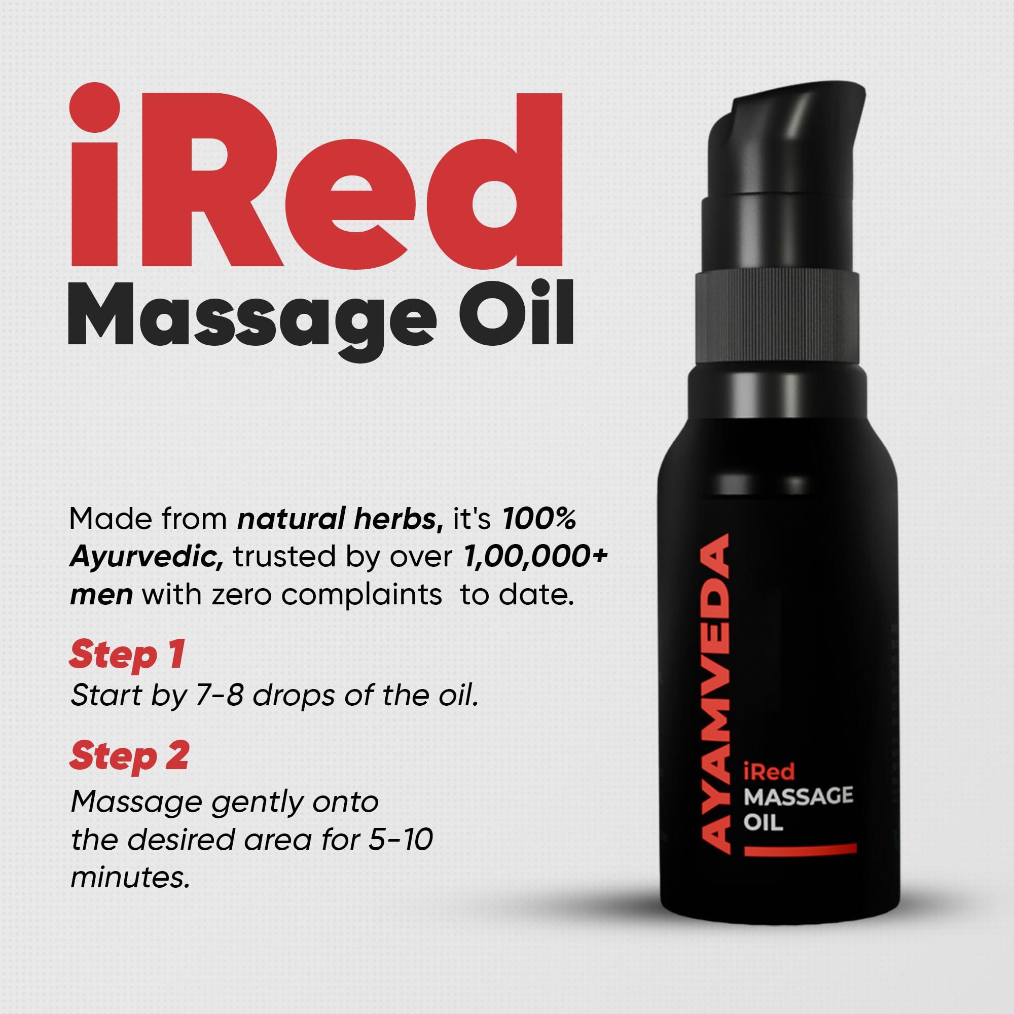 AyamVeda AyamVeda by Dr.Ajayita - iRed Massage Oil For Men with 60+ Premium herbs like Ashwagandha I Strength and Stamina Destroyer of Weakness (60 Days Pack) For External Use Only | No Side Effects