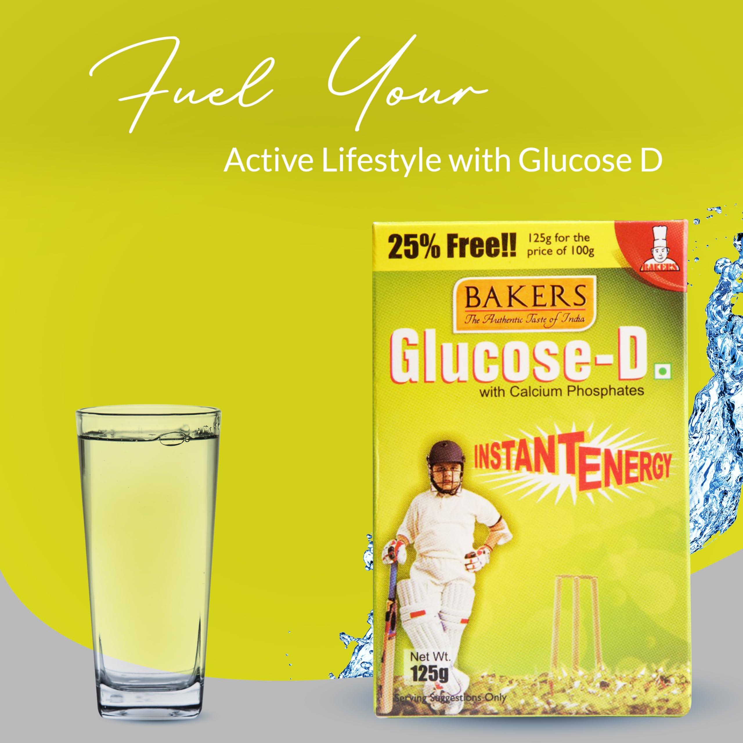 BAKERS BAKERS Glucose - D Powder | 100% Veg | Instant Energy Recharge with Calcium Phosphates and Vitamin D | Helps Boosts Immunity | Pack of 3 (125 gm x 3)