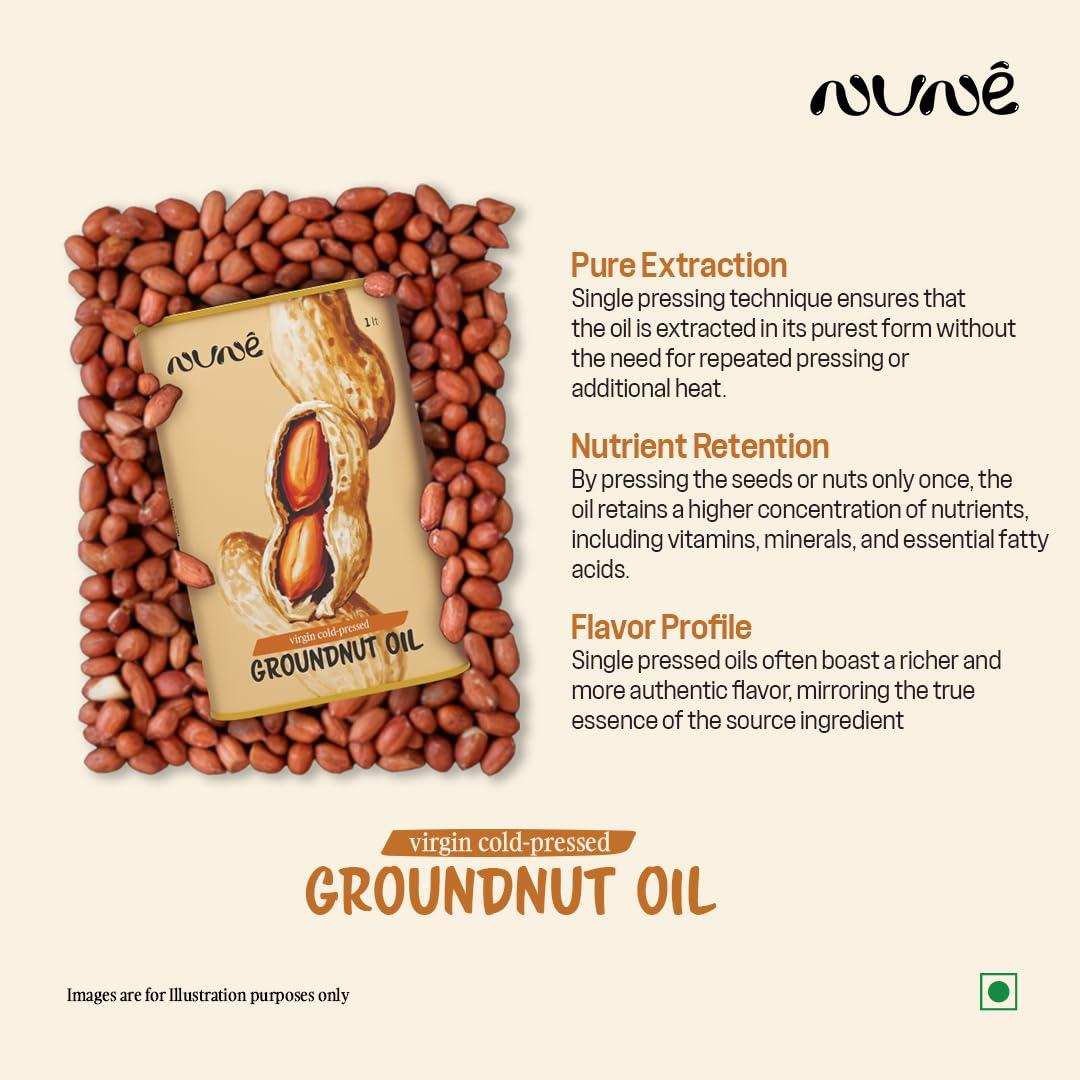 nune Nune Virgin Organic Cold Pressed Groundnut Oil - 1 Litre 100% Pure Natural & Certified Unrefined Cooking Oil | Rich Aroma & Real Flavoured Oil