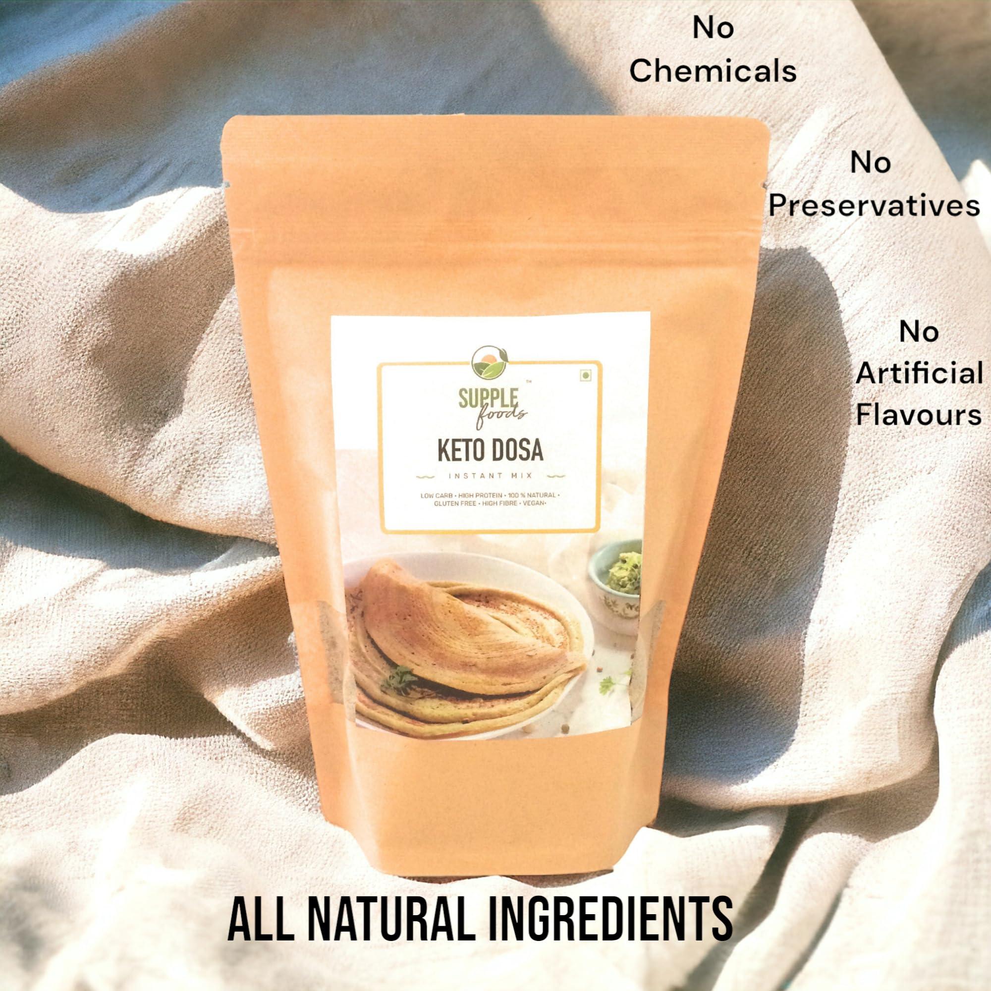 SUPPLE foods SUPPLE foods Keto Dosa Batter Instant Mix - 400g - Healthy Low Carb, High Protein & Low GI Diet - Easy to Cook Natural Plant Proteins Dosa Mix Powder - Gluten Free and Vegan