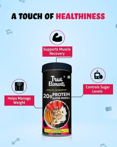 True Elements True Elements High Protein Muesli 400g - 20g Clean Protein | Millets, Seeds, Almonds & Black Currant | 100% Wholegrain Breakfast Cereal