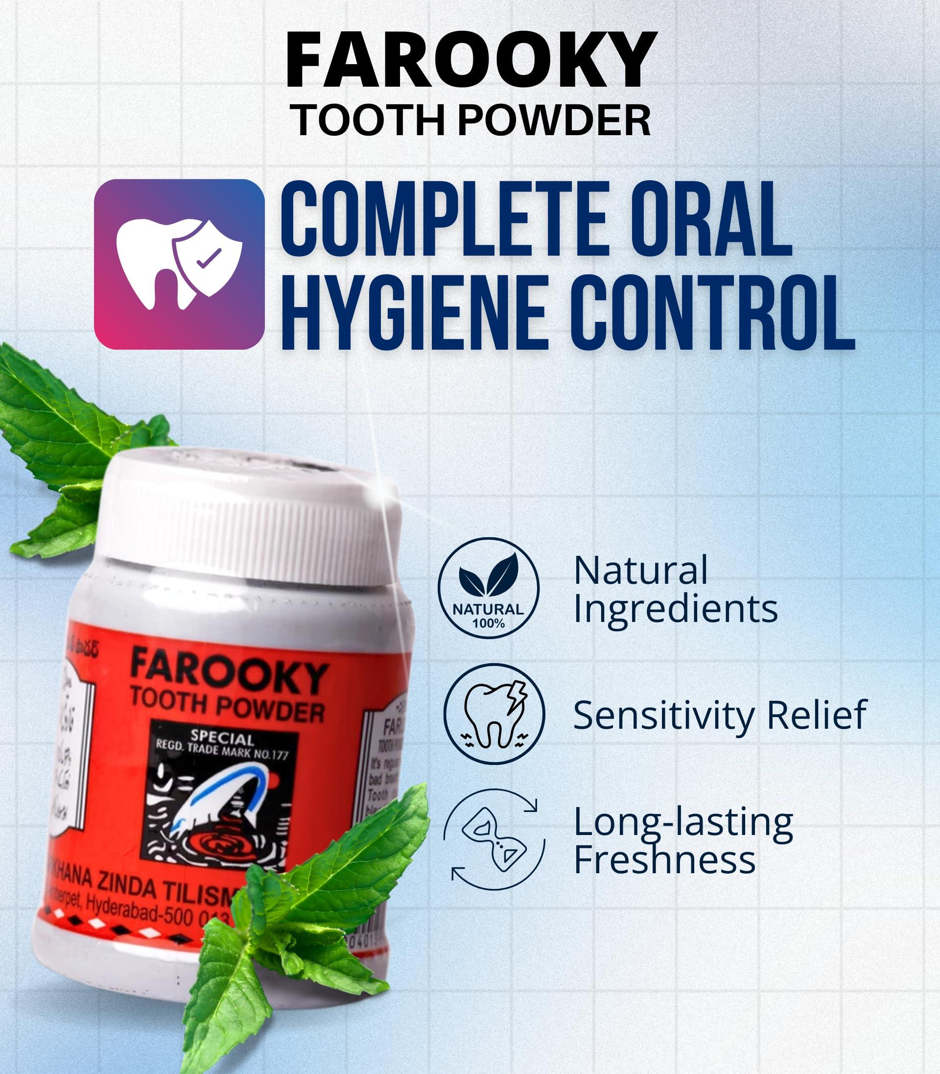 Farooky Farooky Tooth Powder 40 Grams (Pack Of 4) | Herbal Ayurvedic Charcoal Toothpowder Manjan For Complete Oral Care, Teeth Whitening & Tooth Decay By Zinda Tilismath